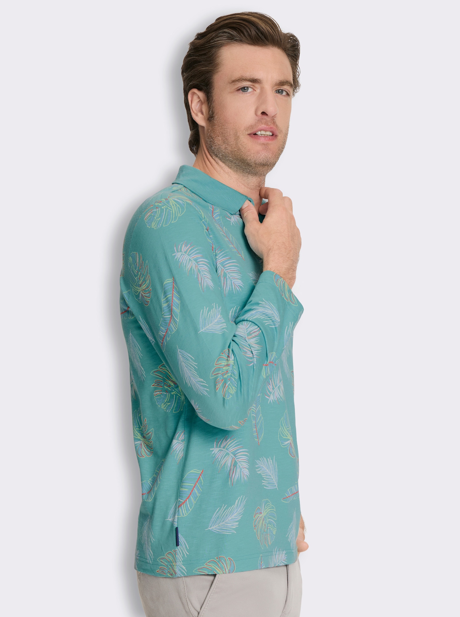 Marco Donati Langarmshirt aus Flammgarn - ozean-bedruckt