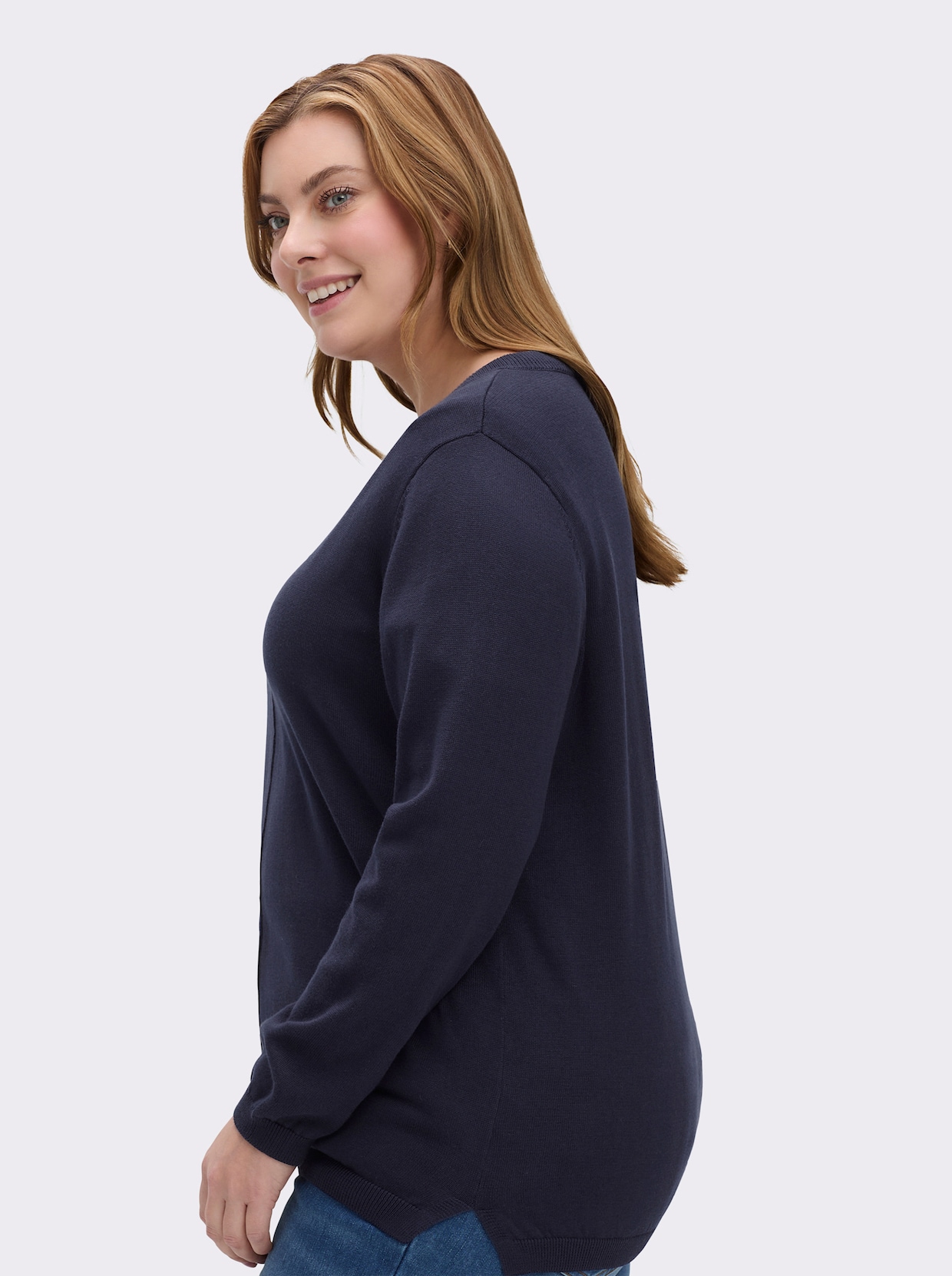 V-Ausschnitt-Pullover mit Biesen vorne - marine