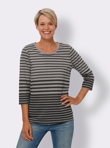 Ringelshirt - grau-meliert-schwarz-geringelt