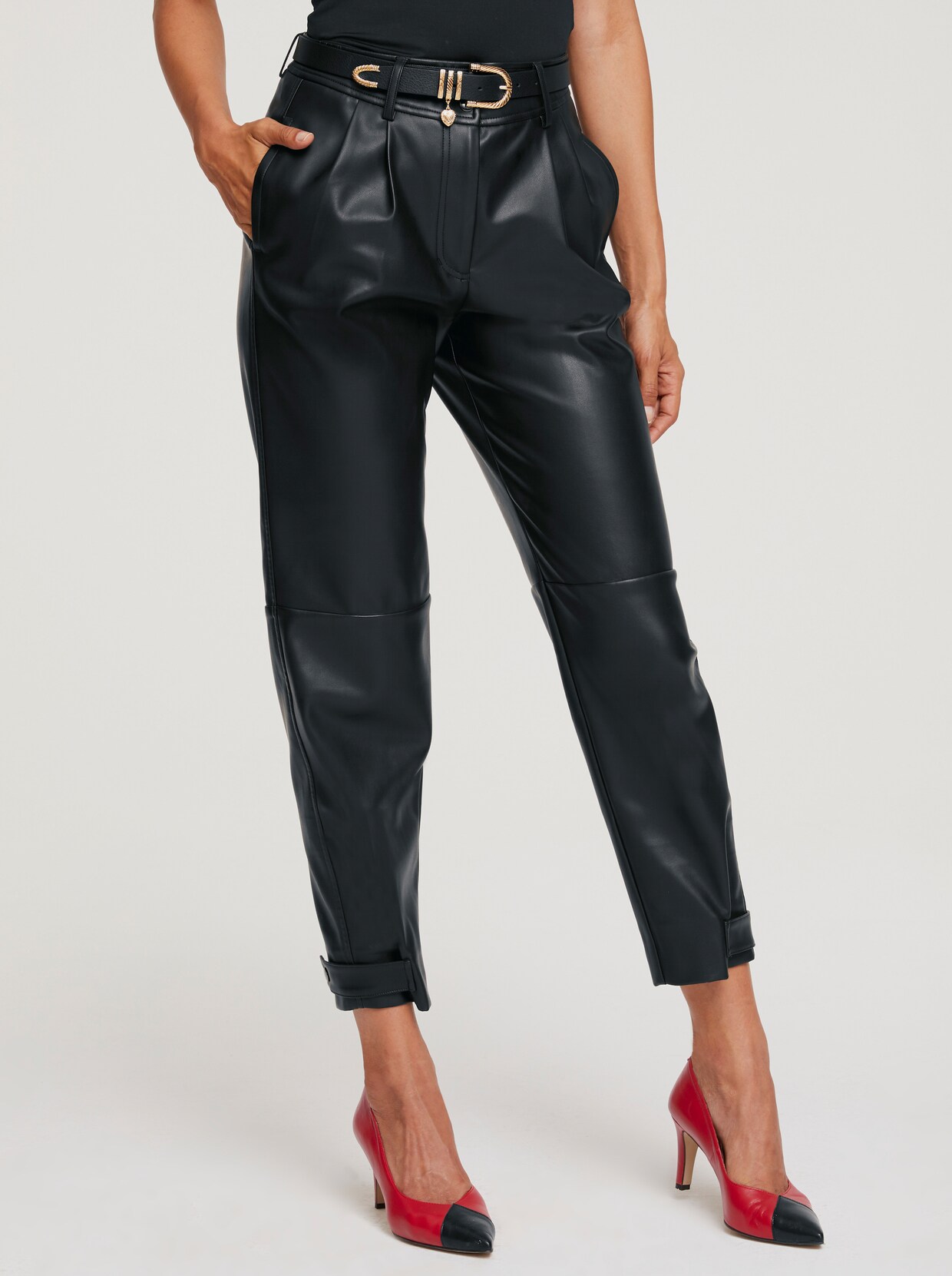 heine Broek van imitatieleer - zwart