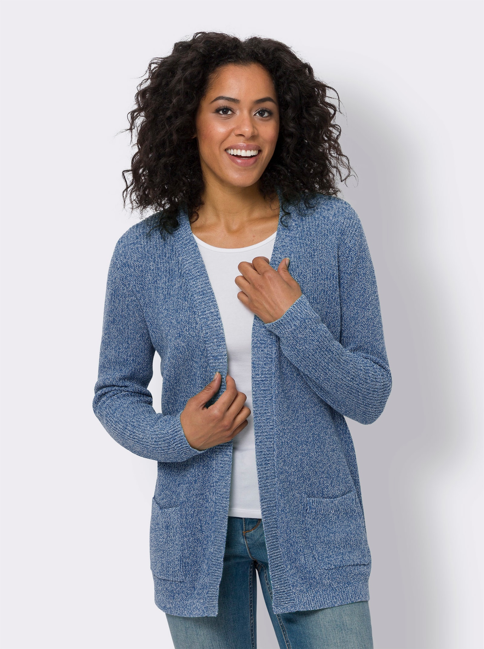 Strickjacke mit aufgesetzten Taschen - mittelblau-meliert