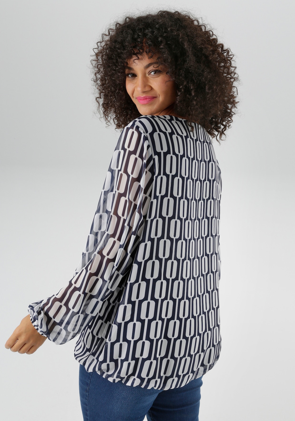 Aniston PLUS Schlupfbluse - marine-weiß