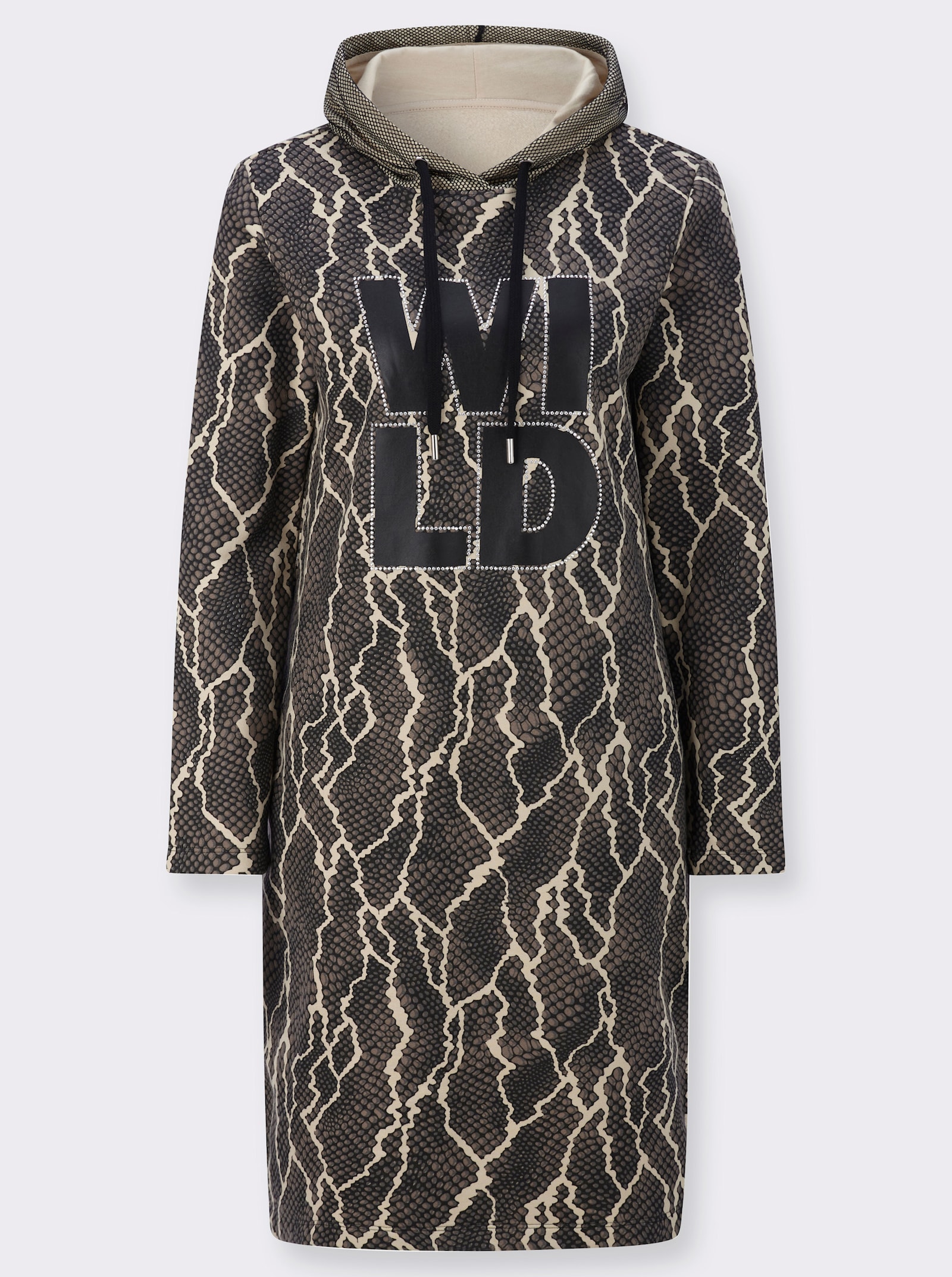 Druckkleid in Sweat-Qualität - schwarz-taupe-bedruckt