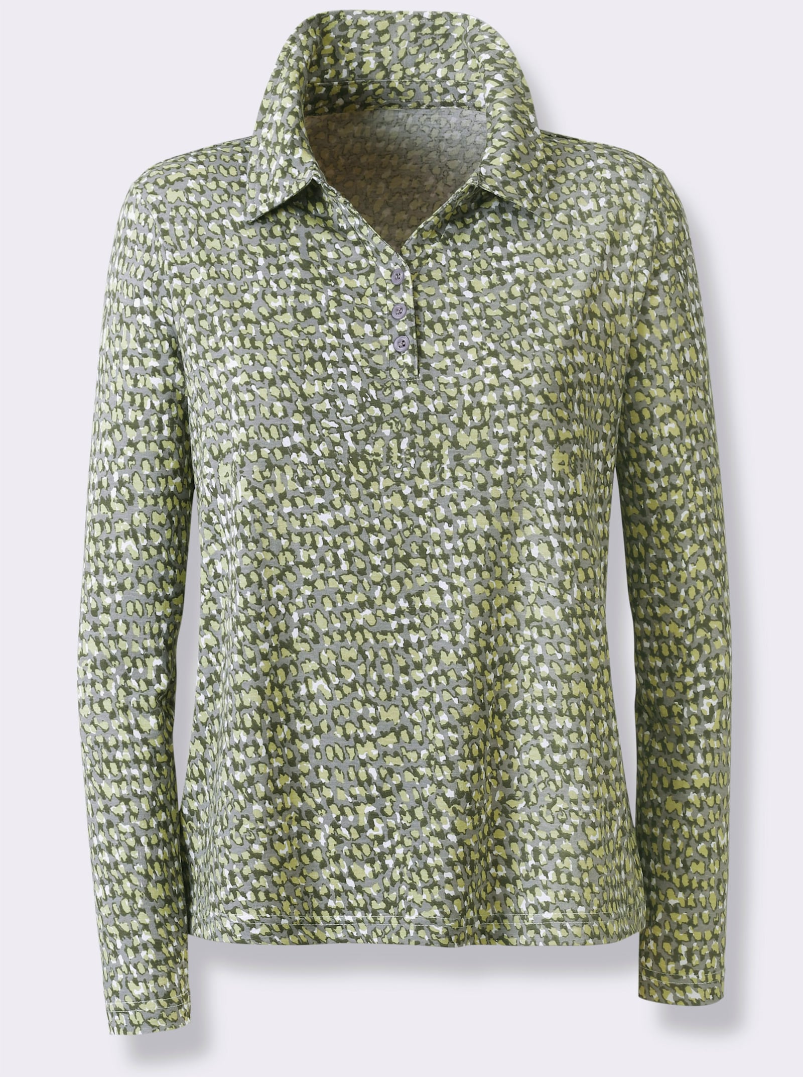 Poloshirt met knoopsluiting - kaki/steengrijs bedrukt