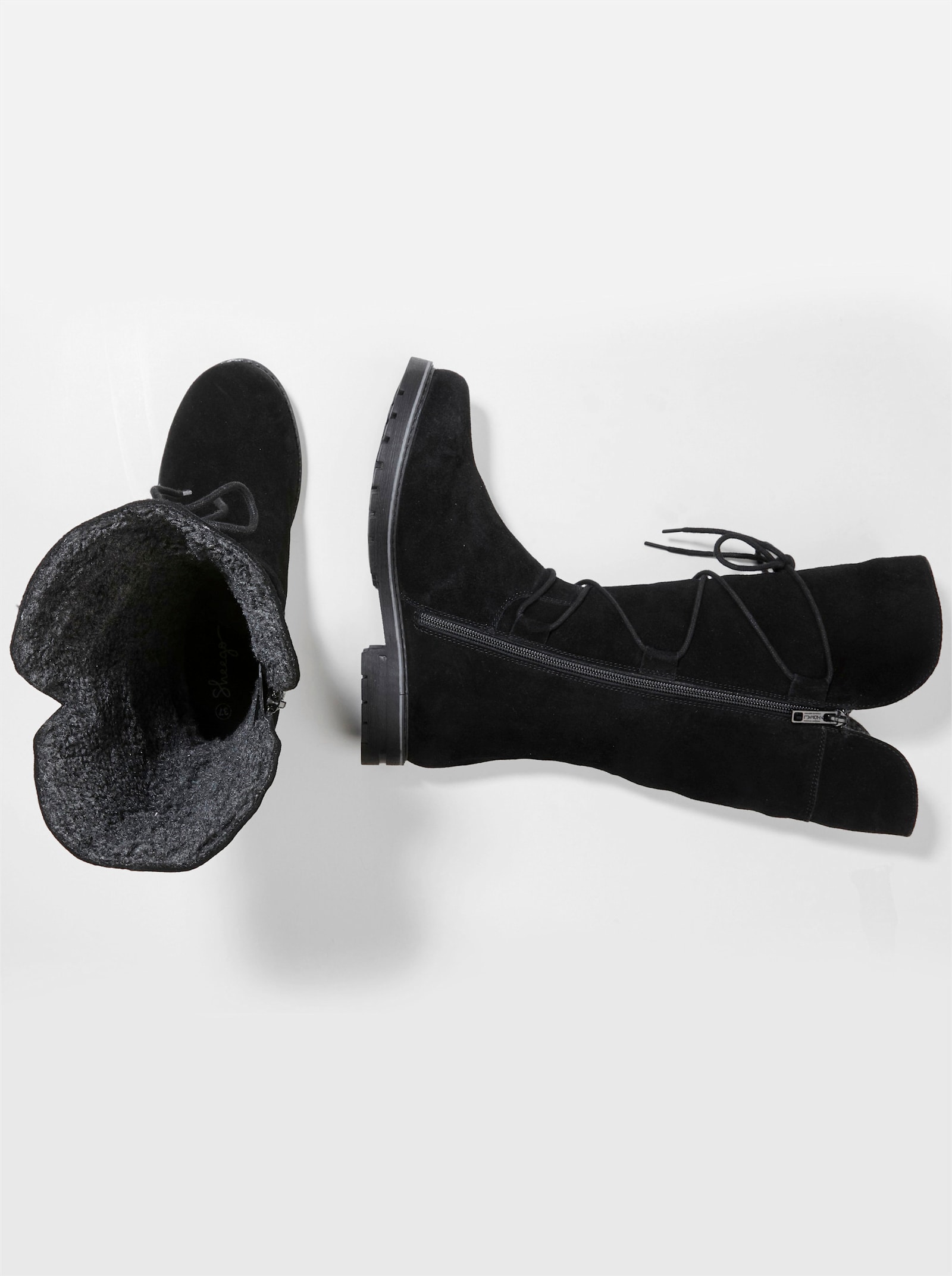 sheego Weitschaftstiefel aus Leder mit Schnürung - schwarz