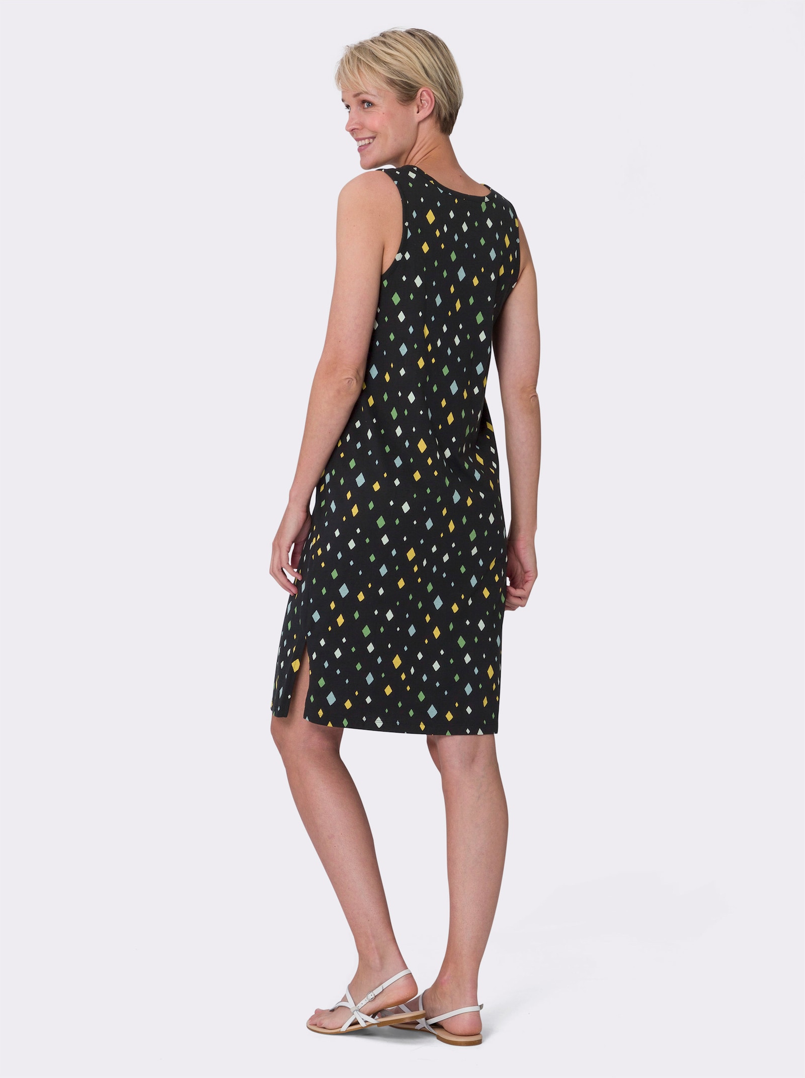 Zomerjurk met ruitpatroon - zwart/geel geprint