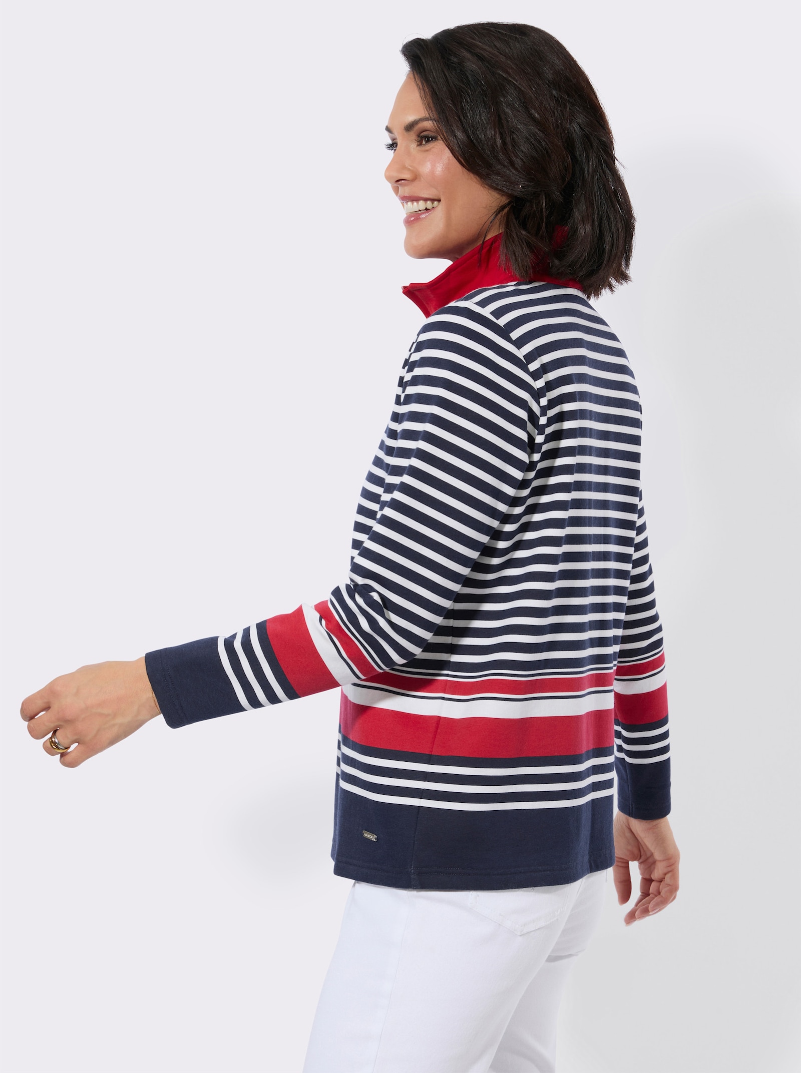 Sweatshirt mit platziertem Ringelmuster - marine-rot-geringelt