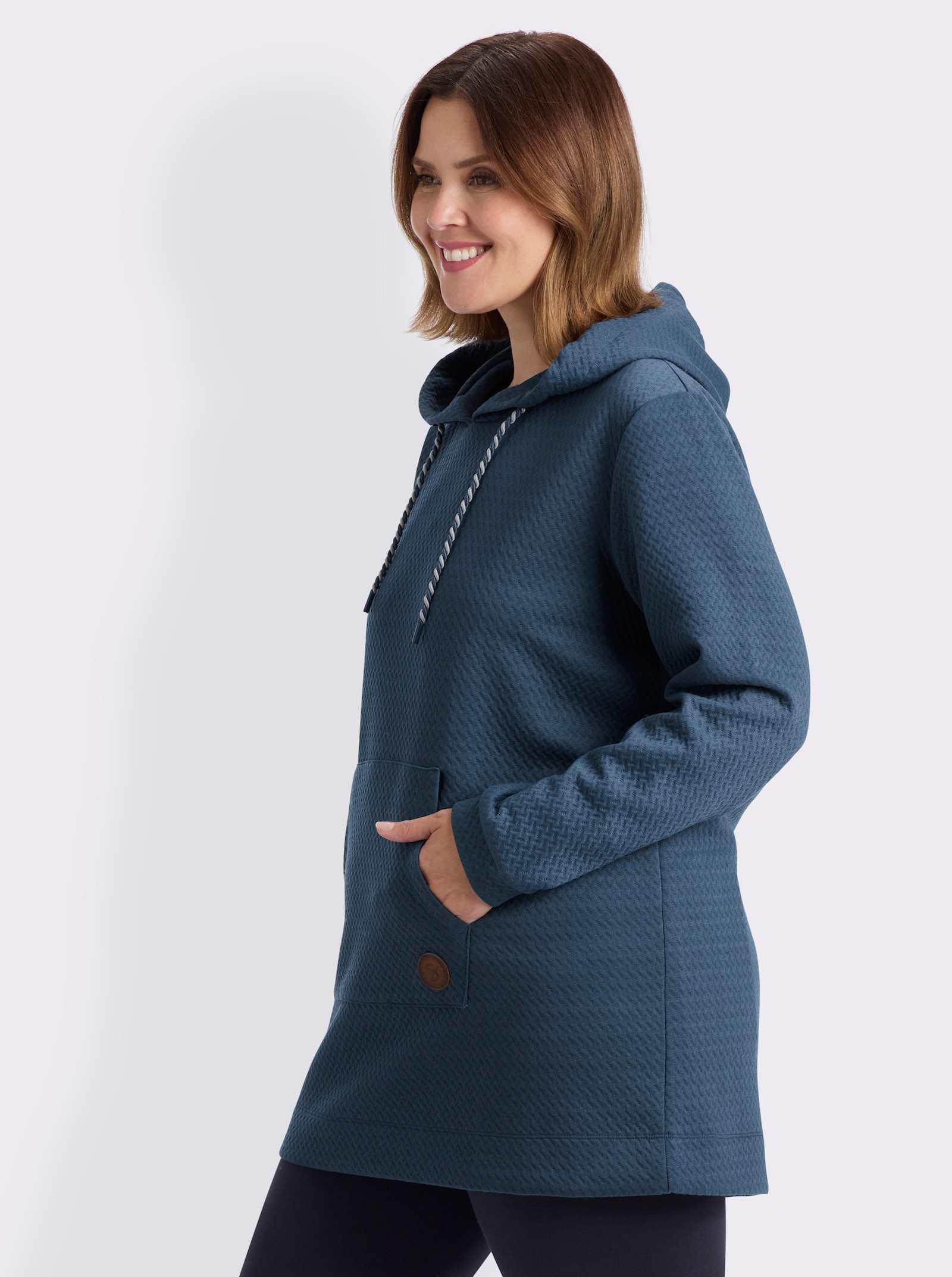 sheego Longsweatshirt mit Kapuzenkragen und Kängurutaschen - rauchblau