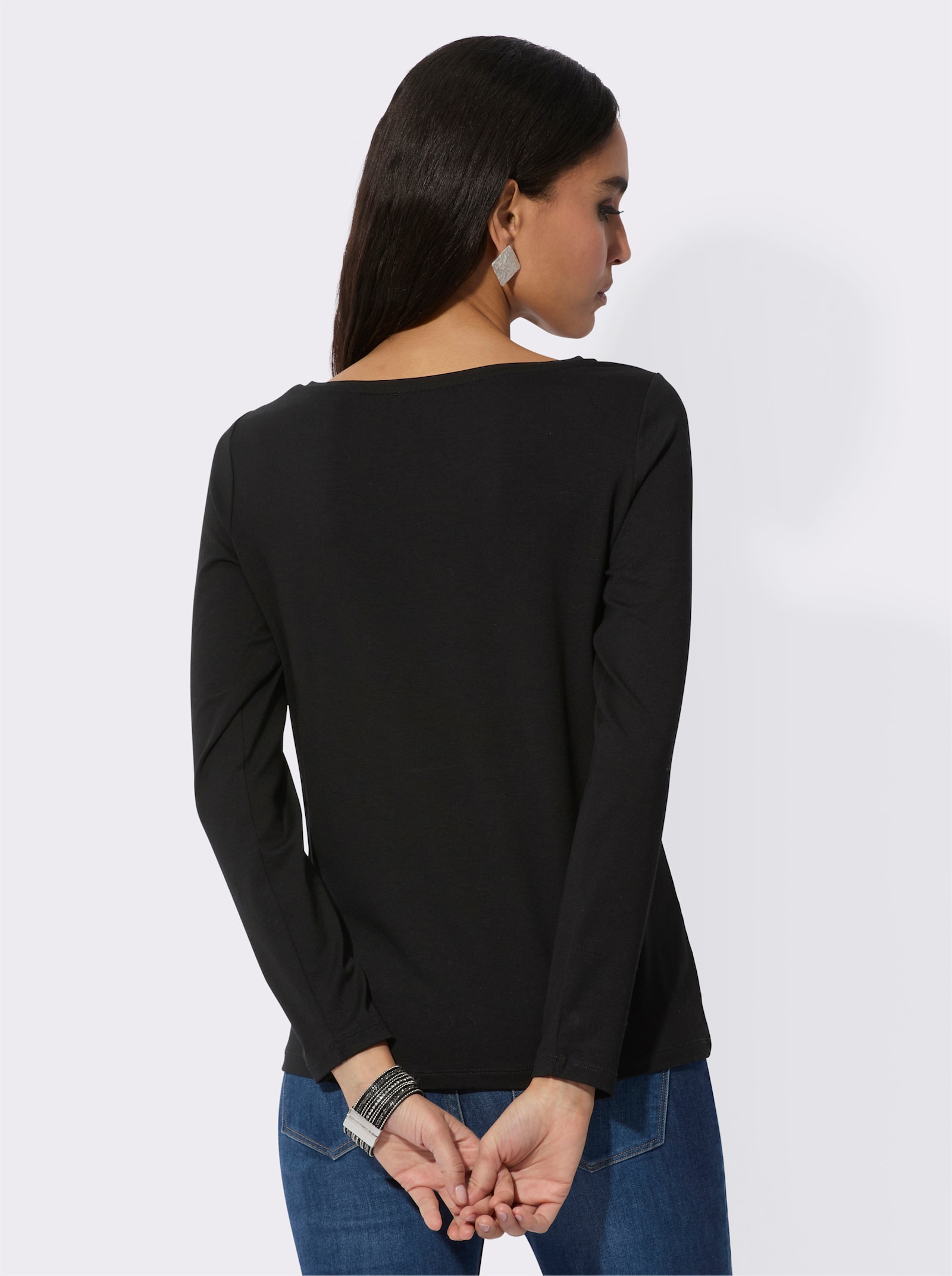 Langarmshirt mit funkelndem Mesh-Einsatz - schwarz