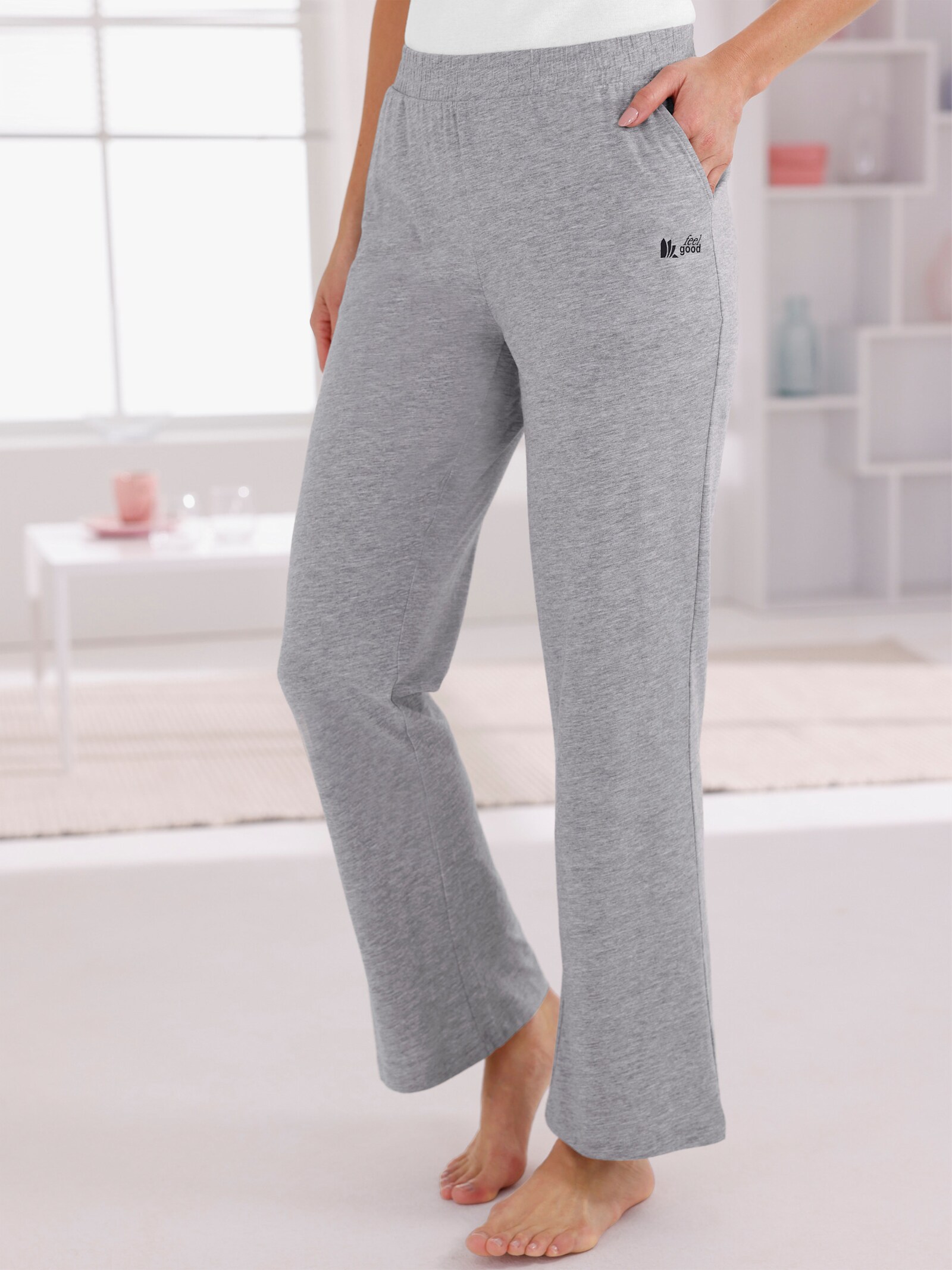 feel good Dehnbund-Hose aus leichtem Jersey - grau-meliert