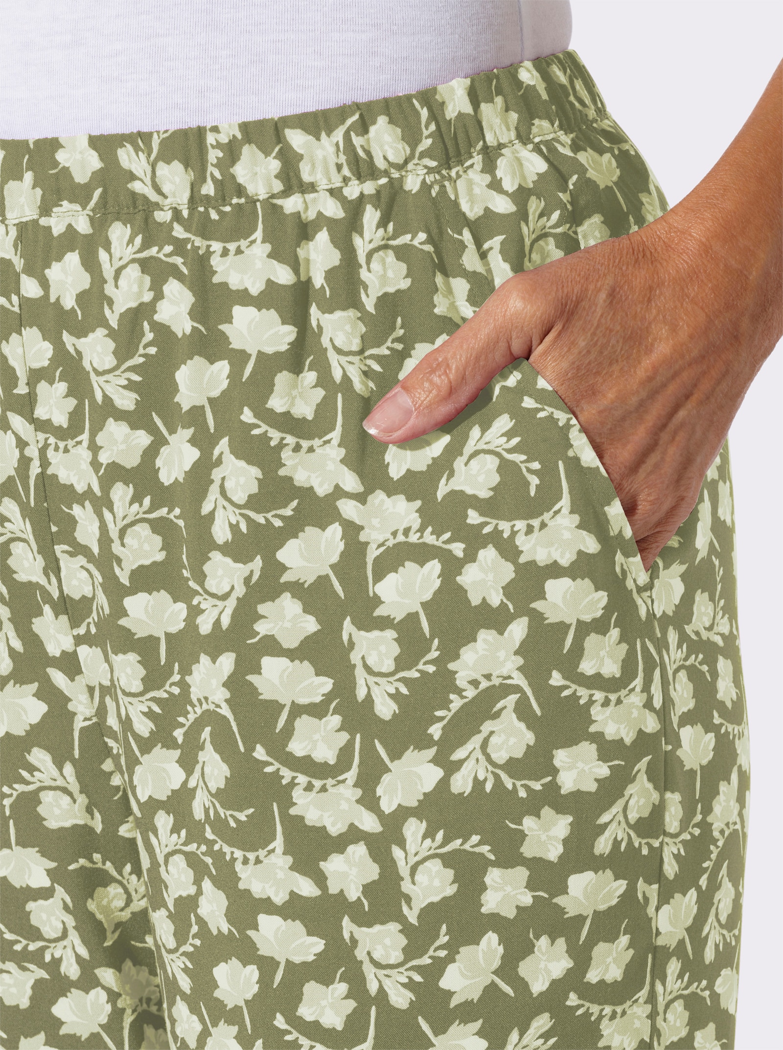 Comfortbroek - kaki/wit geprint