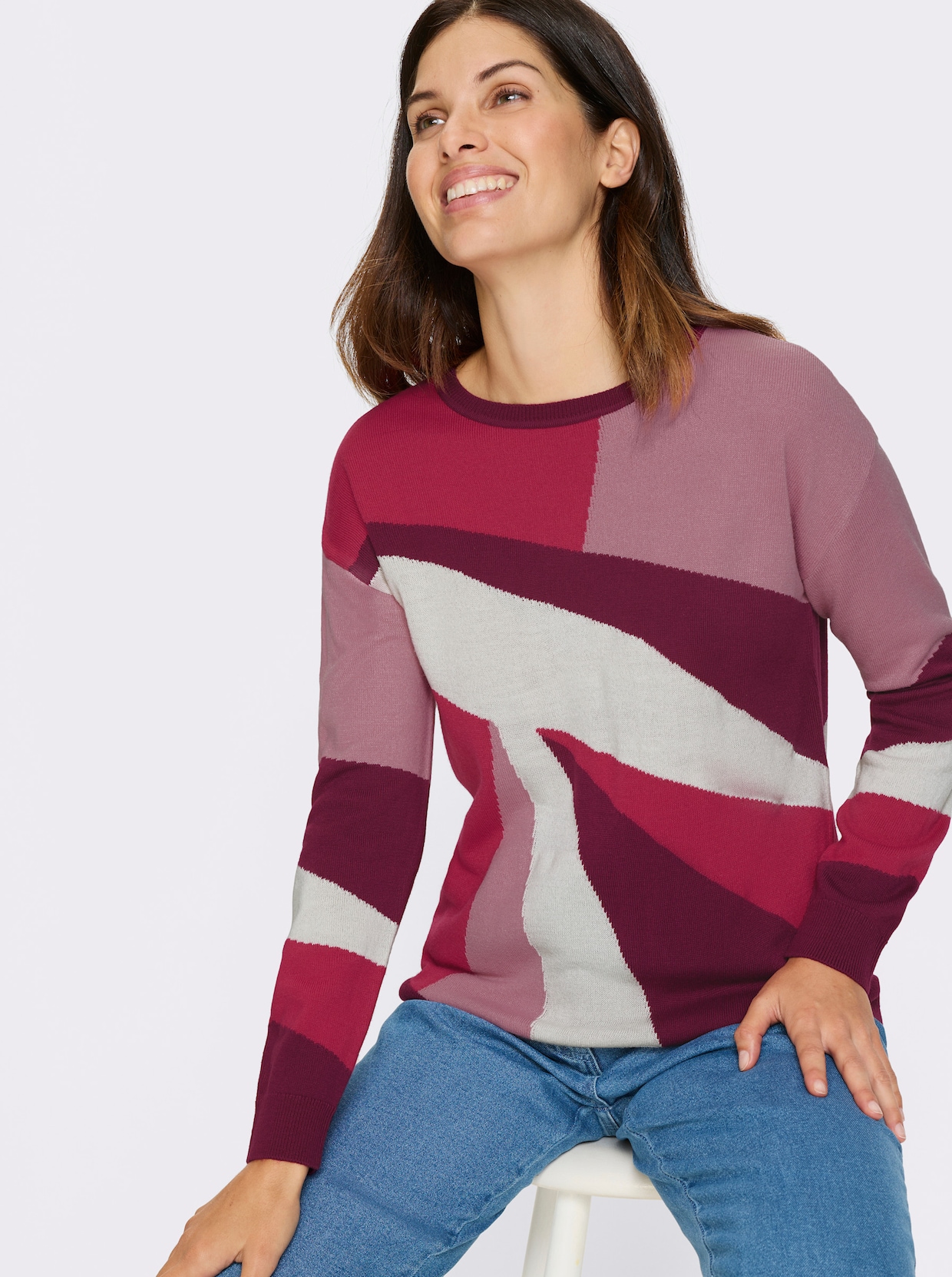 Langarm-Pullover - altrosa-malve-gemustert