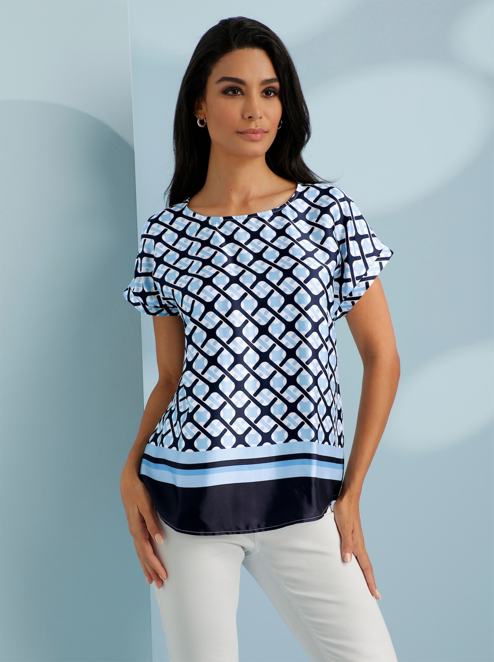 heine Druckbluse mit Muster-Print - marine-ecru-bedruckt