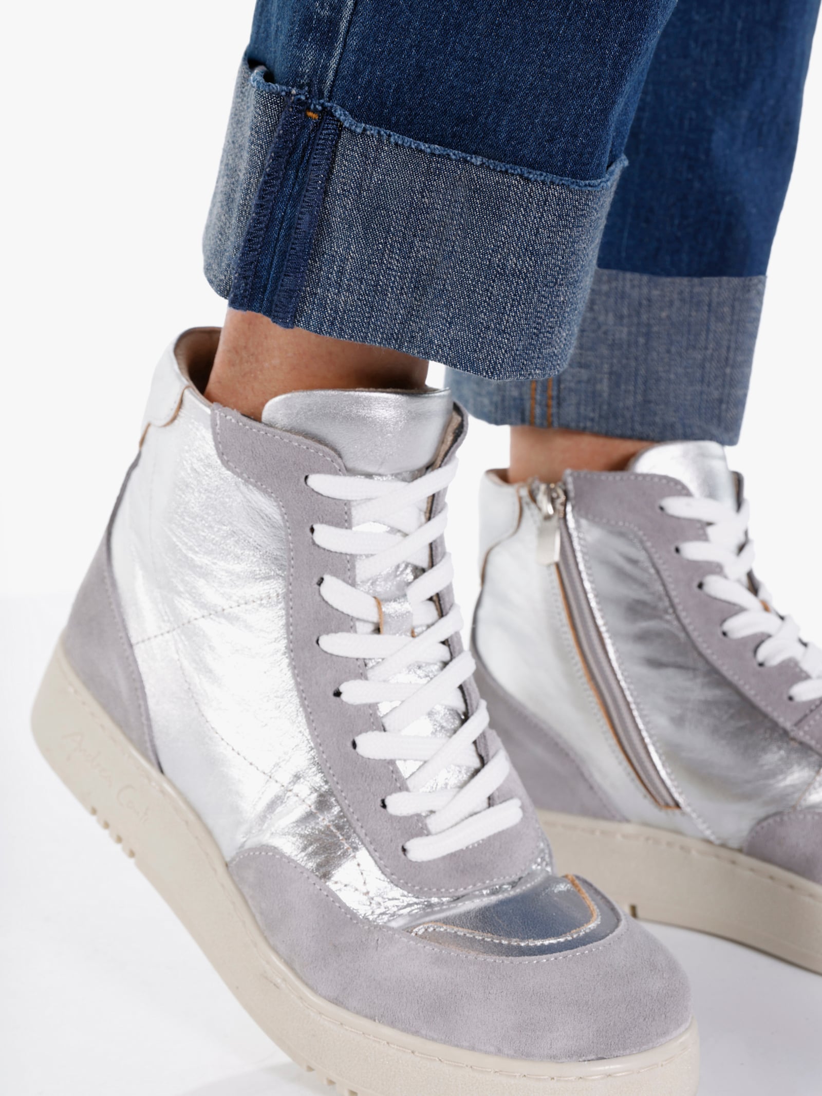 heine 5-Pocket-Jeans mit Beinaufschlag - blue-stone-washed