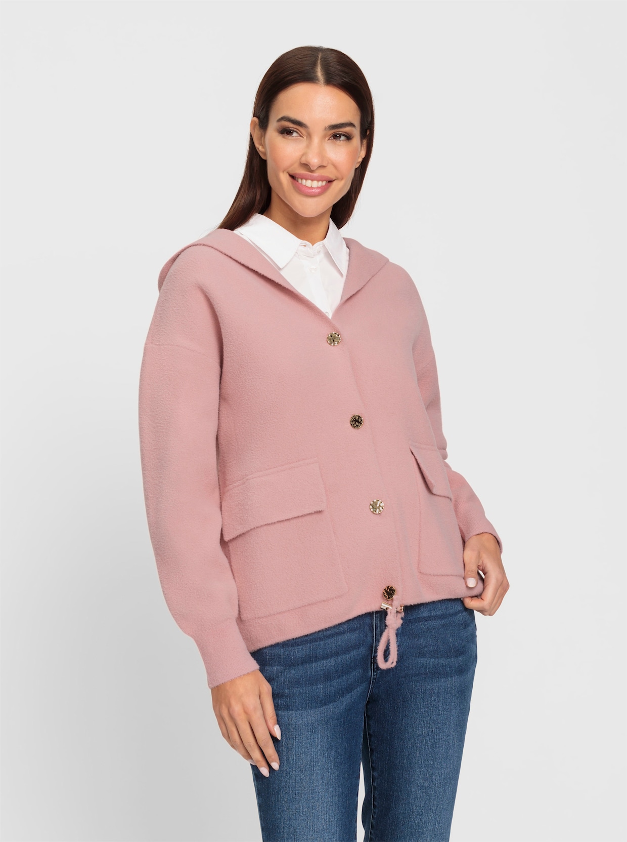 heine Gebreid vest met capuchon - rozenkwarts
