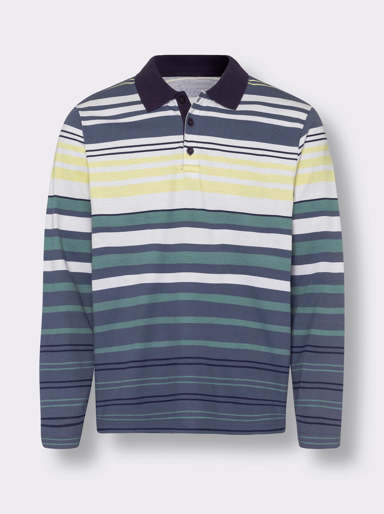Poloshirt met lange mouwen - citroen/jade gestreept