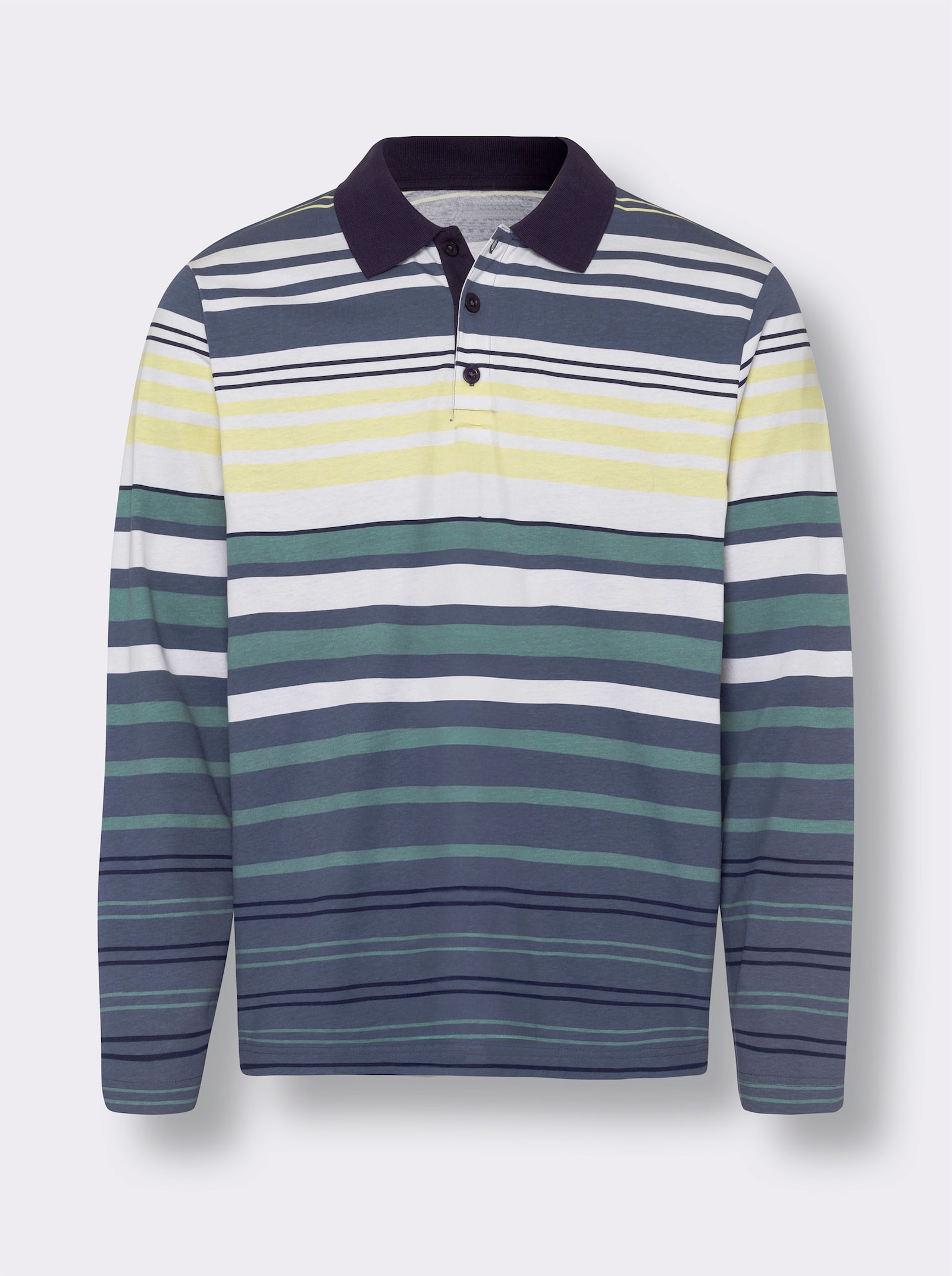 Poloshirt met lange mouwen van katoen, gestreept - citroen/jade gestreept