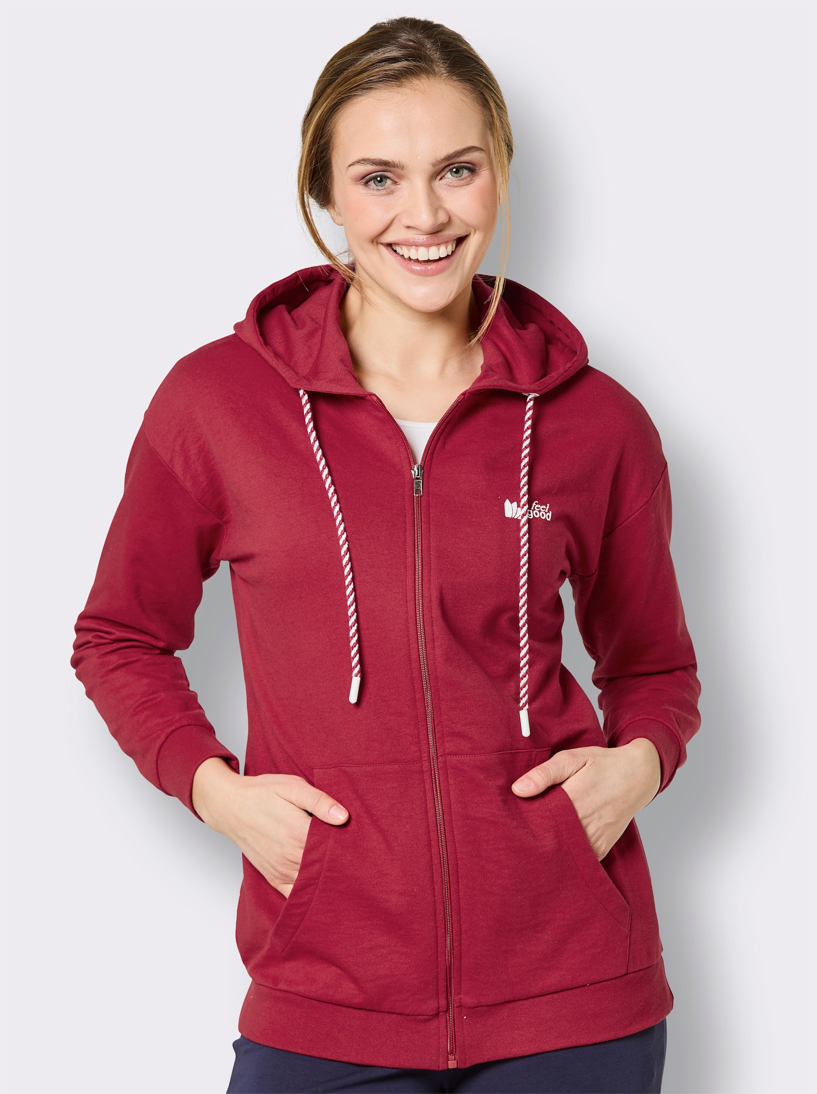 feel good Sweatjacke mit Reißverschluss - kirsche-weiß