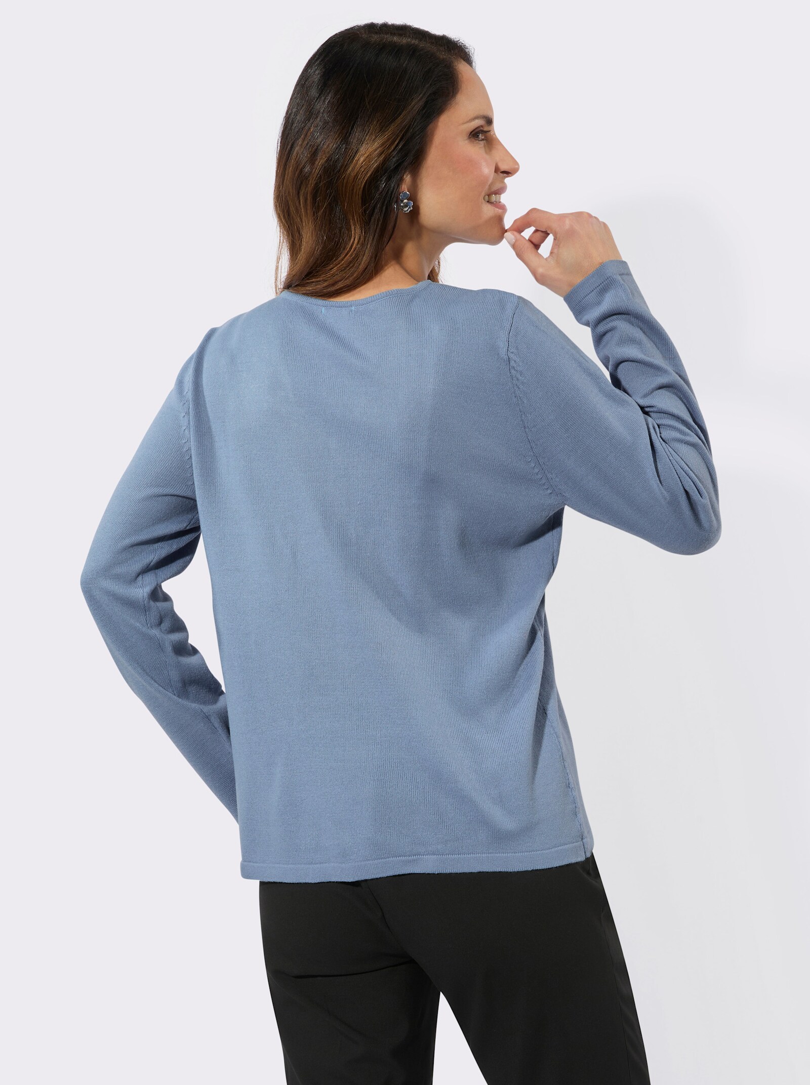 Feinstrickpullover mit Spitzenbesatz - bleu