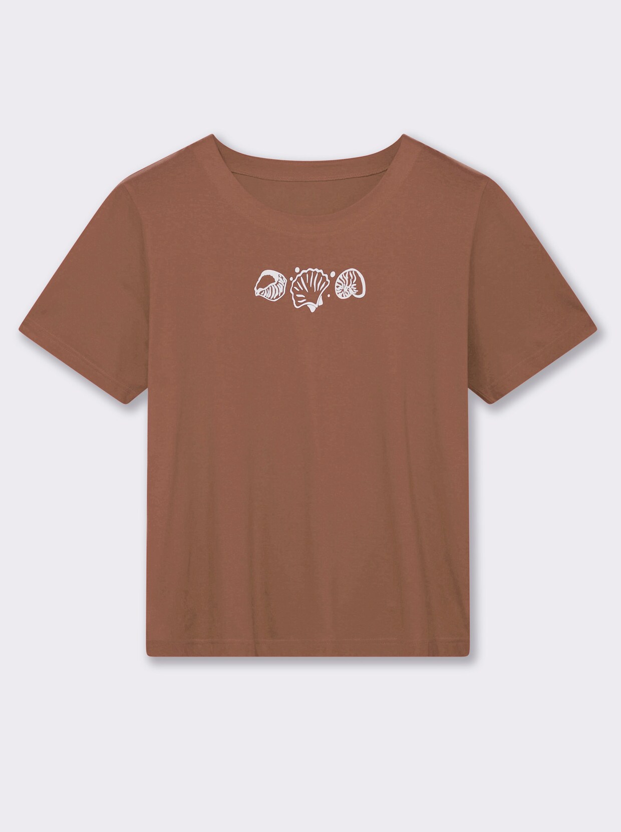Kurzarmshirt mit Muschel-Druck - braun