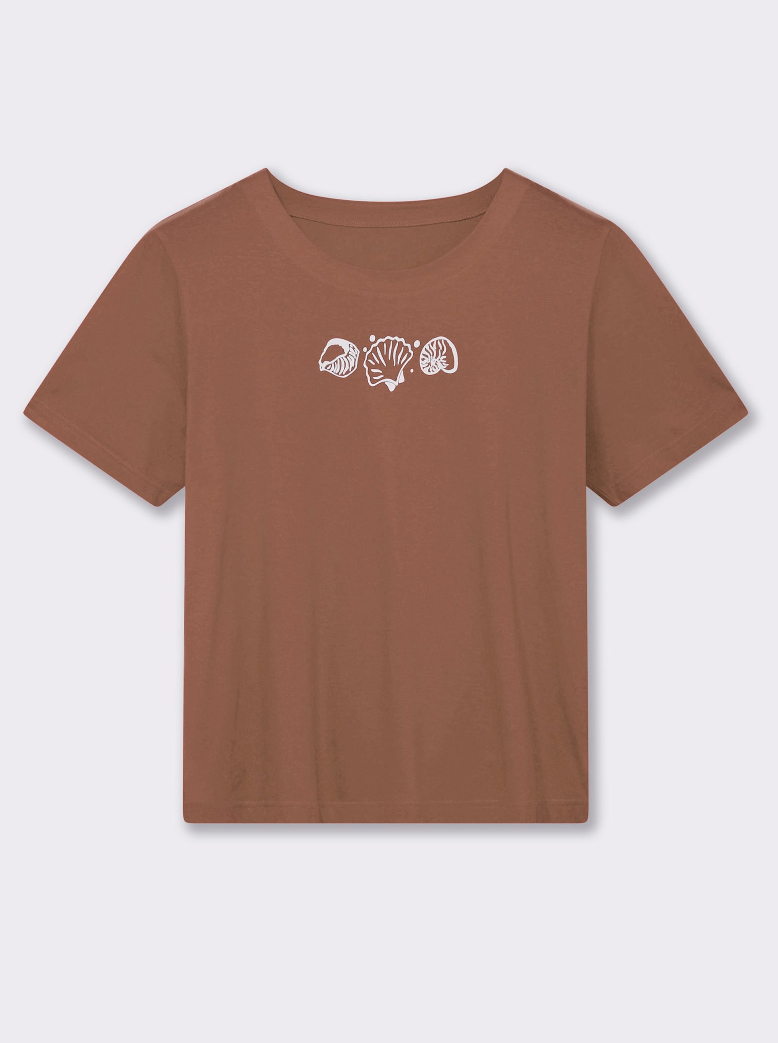 Kurzarmshirt mit Muschel-Druck - braun