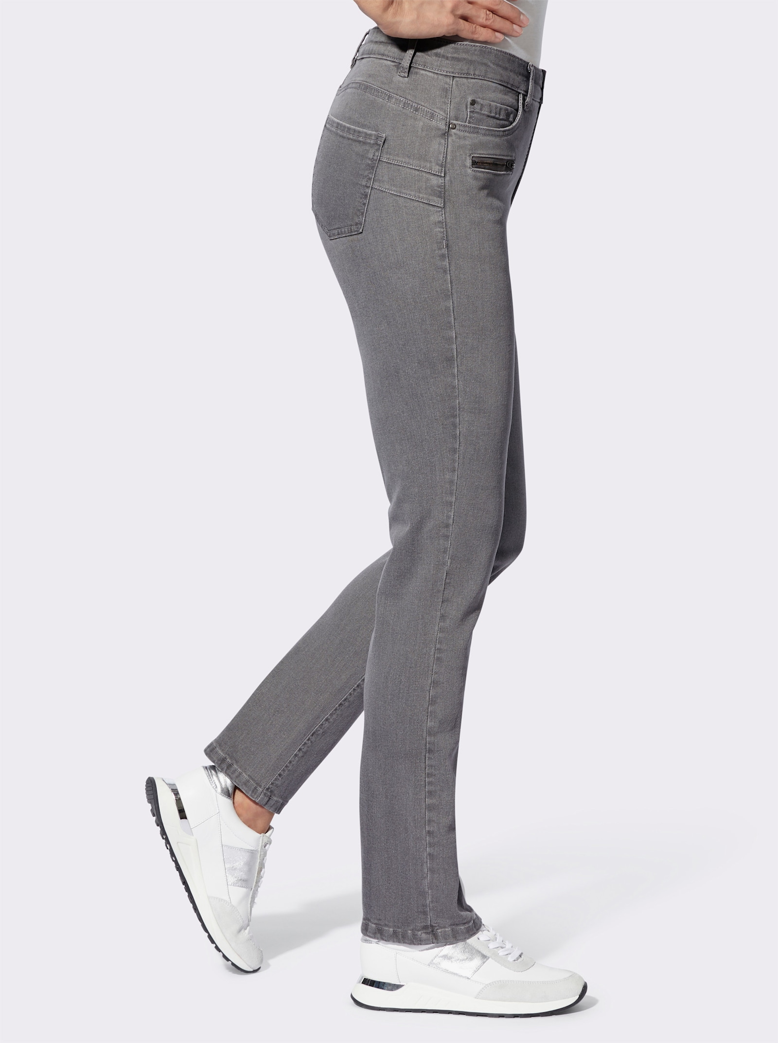 Push-up-Jeans mit Reißverschluss-Taschen - grey denim