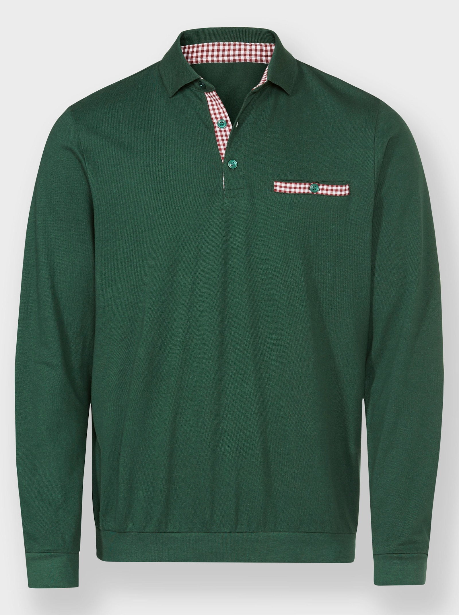 Marco Donati Langarm-Poloshirt mit Karo-Akzenten - moos