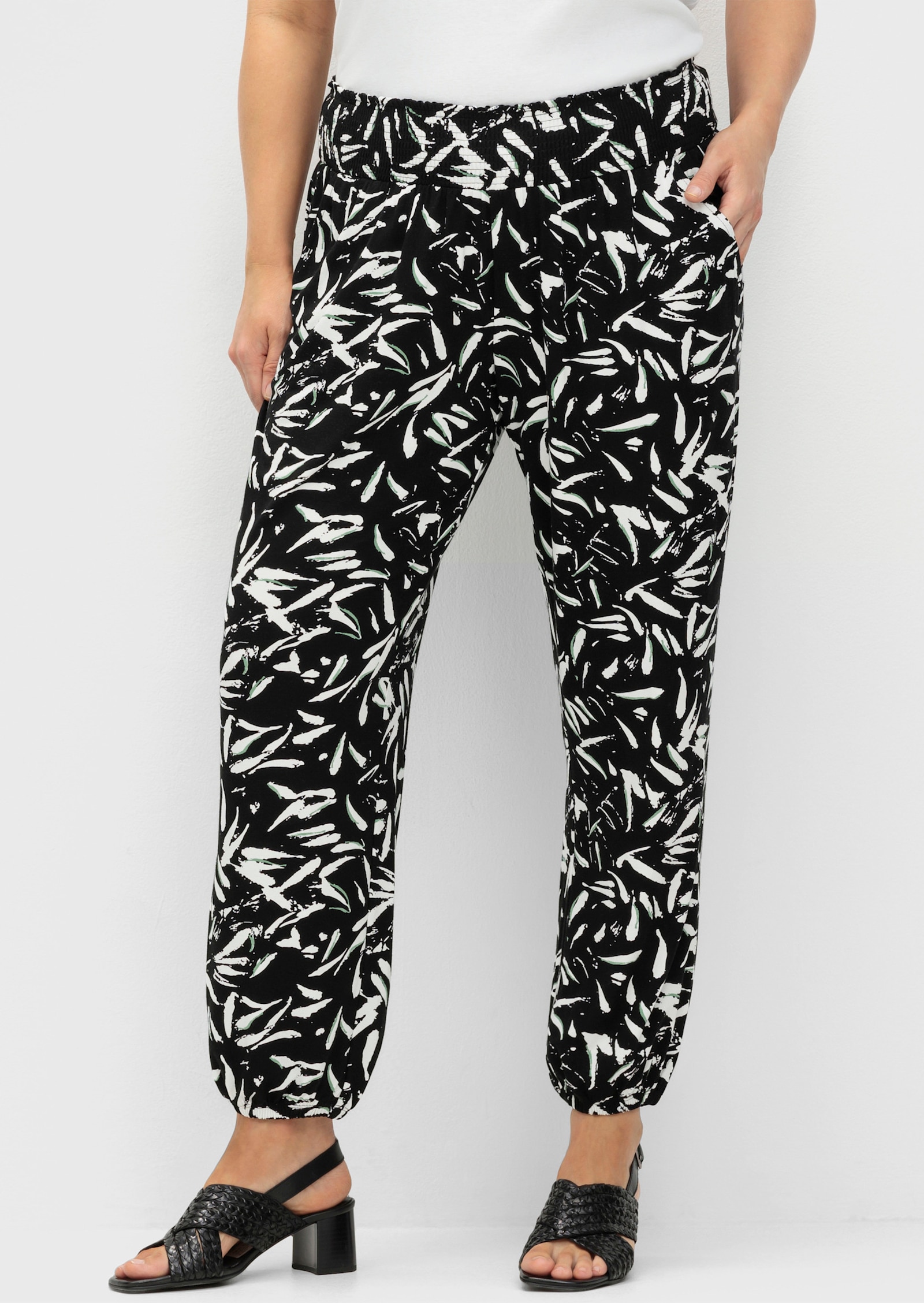 sheego Pantalon extensible - noir-blanc