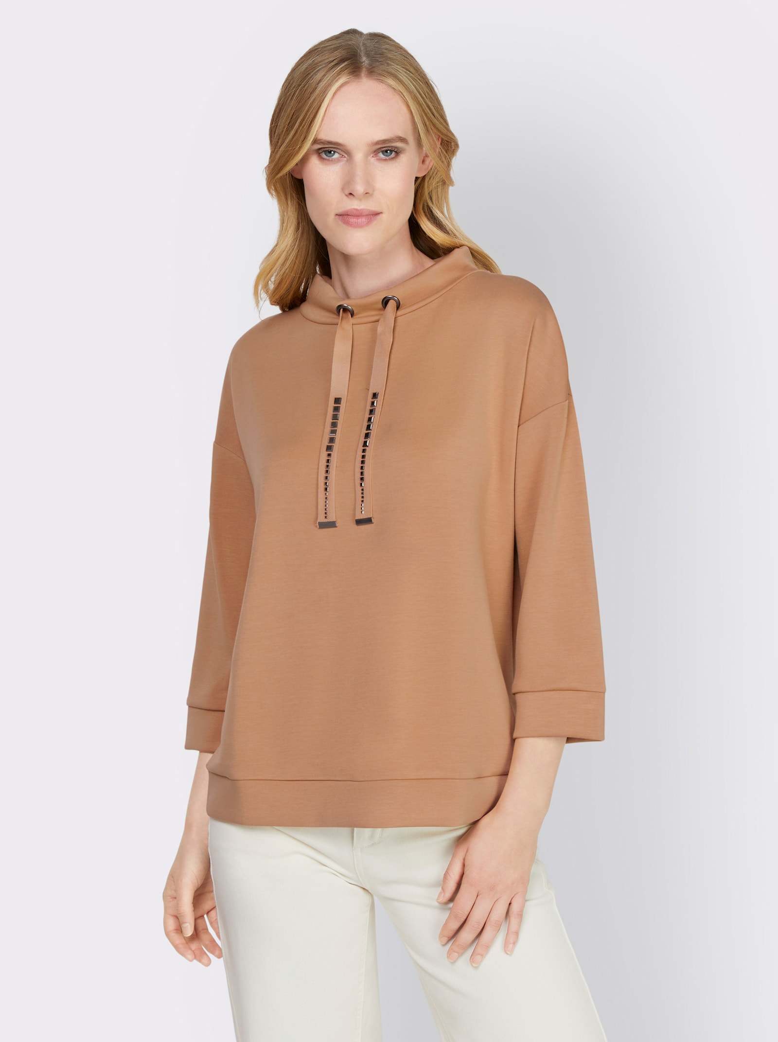 heine Sweatshirt mit verstellbarem Stehkragen - camel