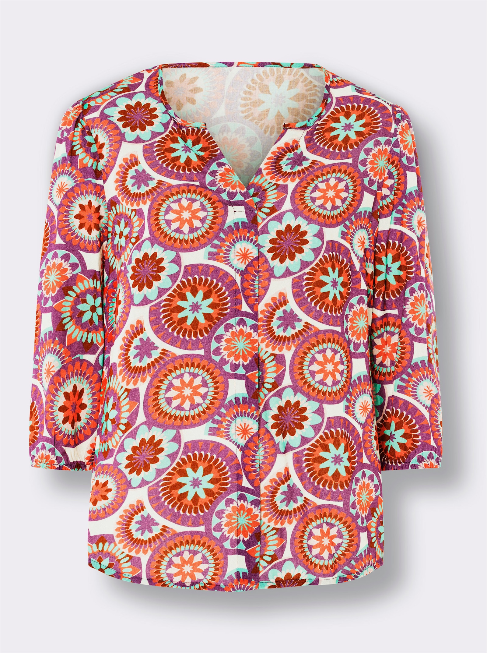 heine Druckbluse mit 3/4-Arm - orange-blaugrün-bedruckt