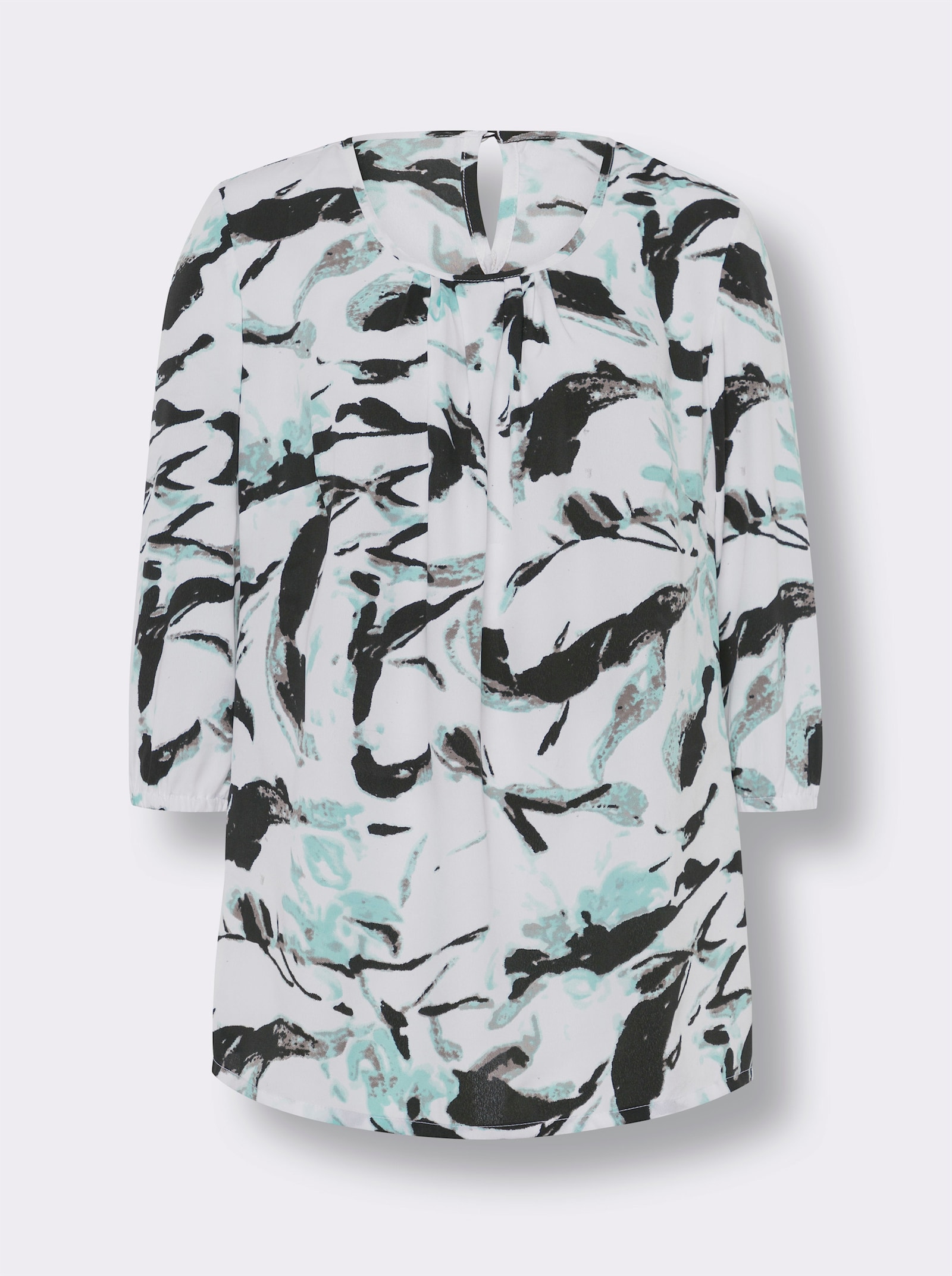 Comfortblouse met print - wit/mint bedrukt
