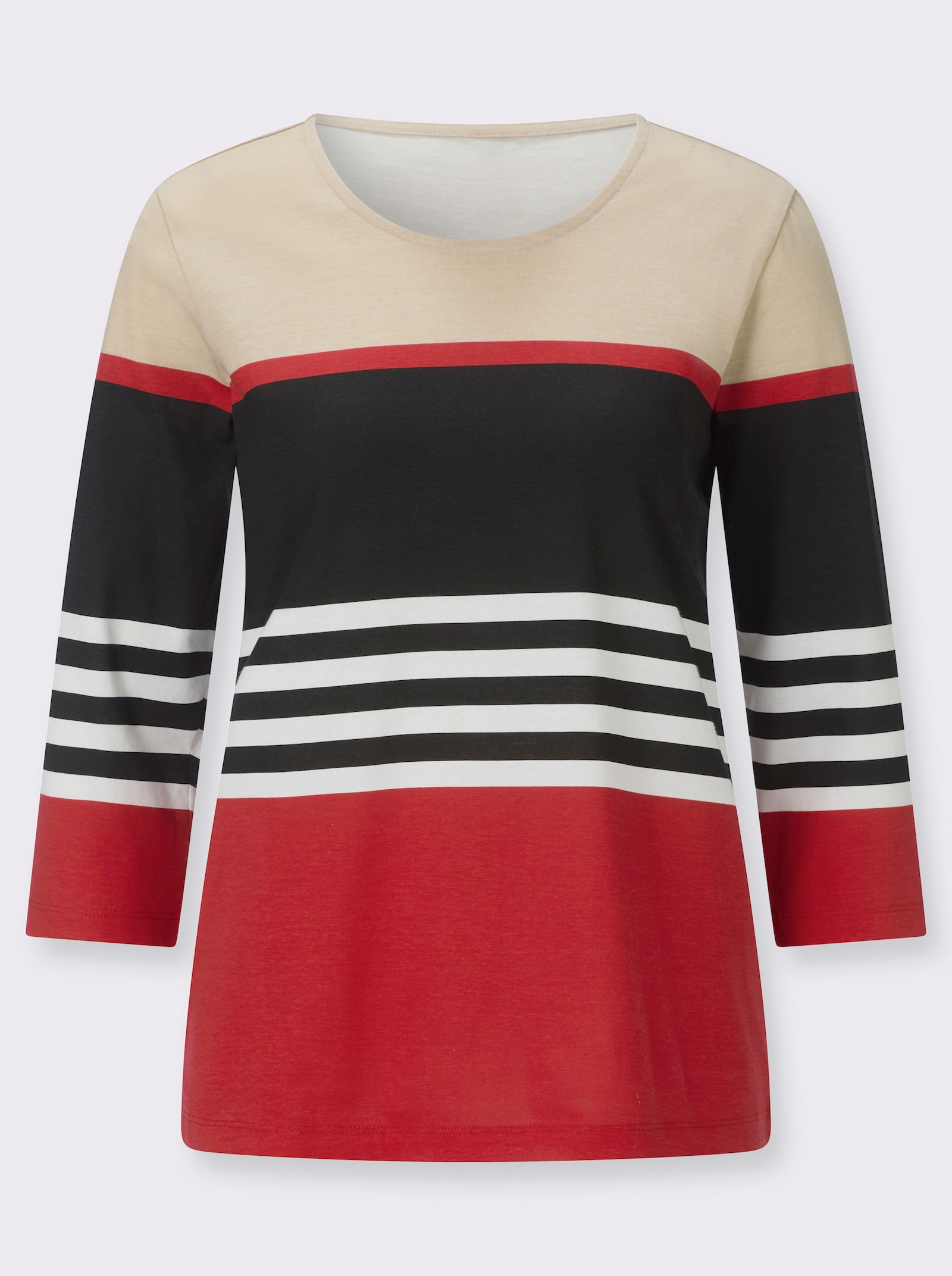 3/4-Arm-Shirt mit Blockstreifen und Ringeln - rot-schwarz-geringelt