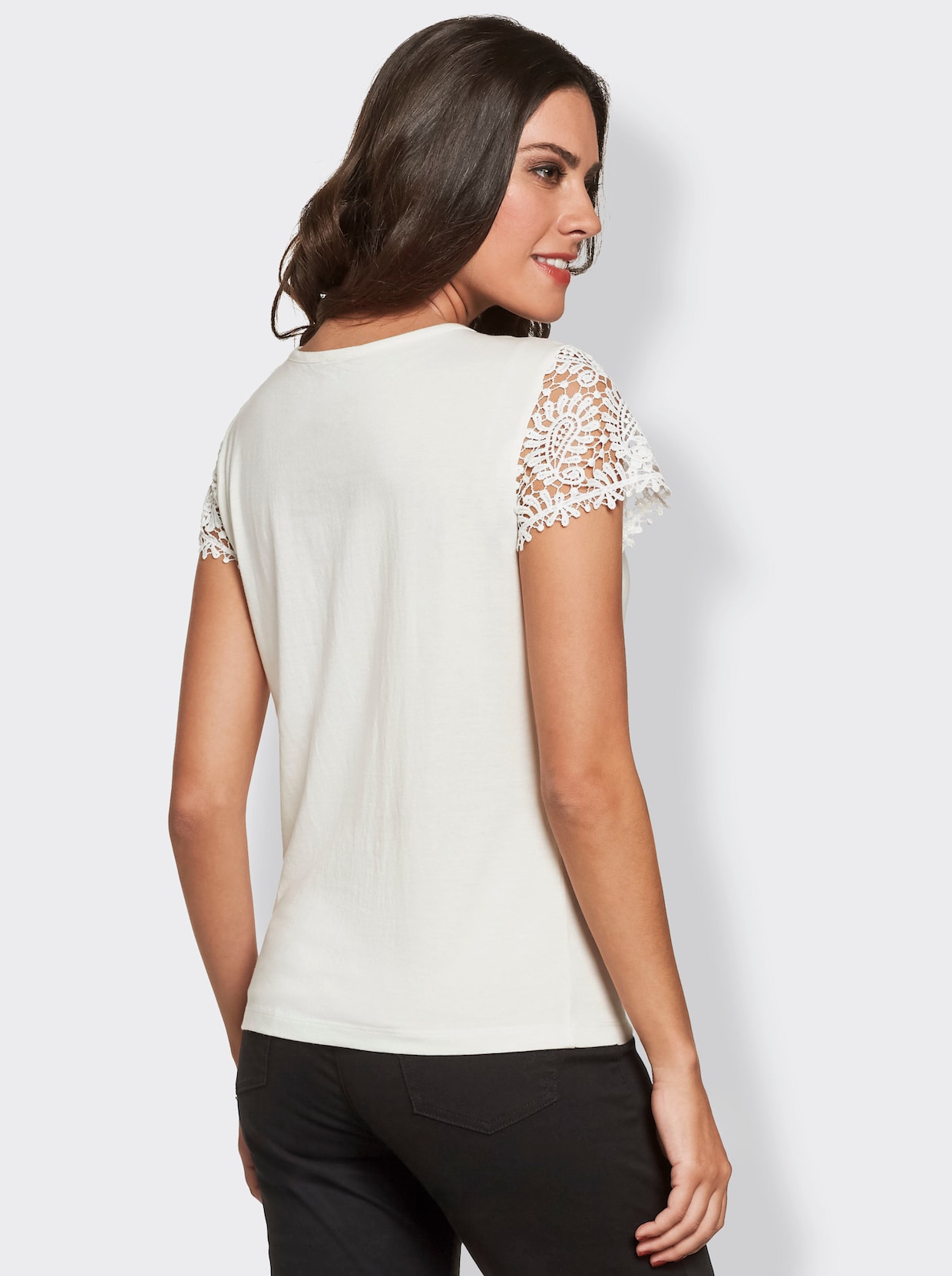 T-shirt en dentelle - blanc cassé