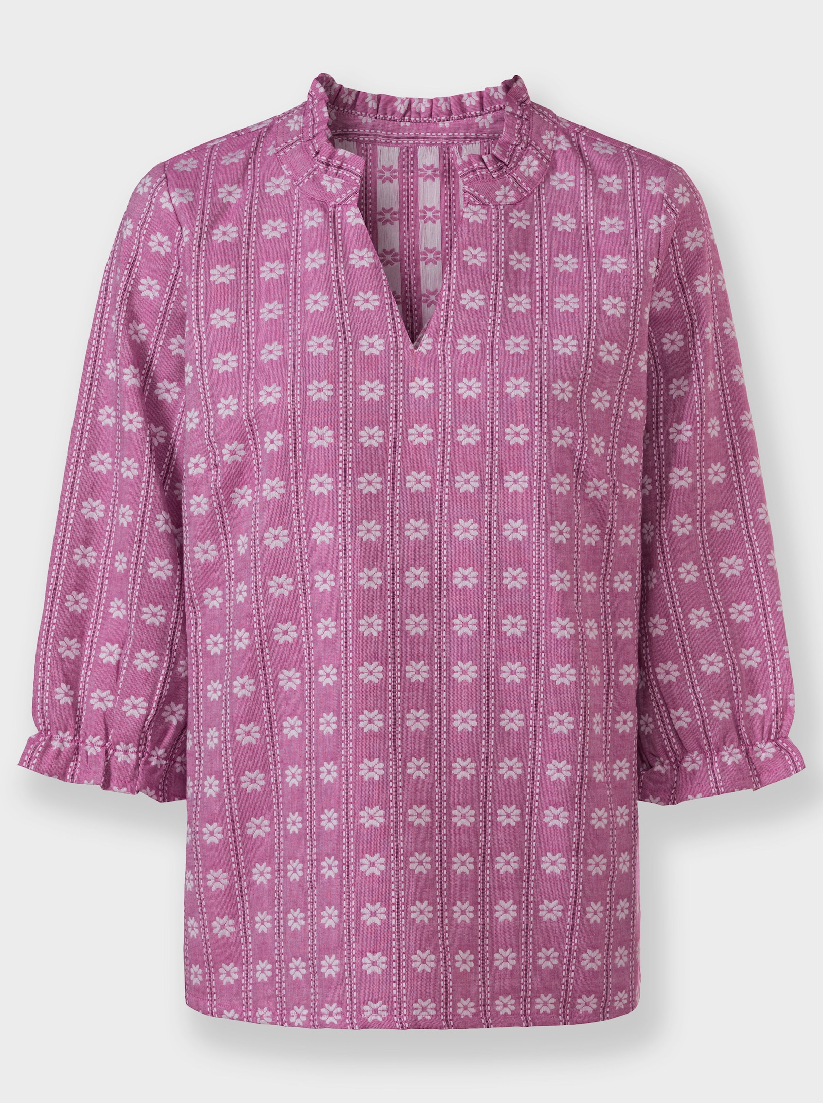 Comfortblouse met ruchedetails - magenta bedrukt