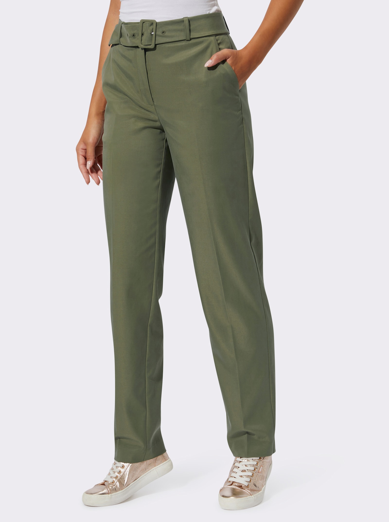 Bügelfaltenhose mit Stoffgürtel - khaki