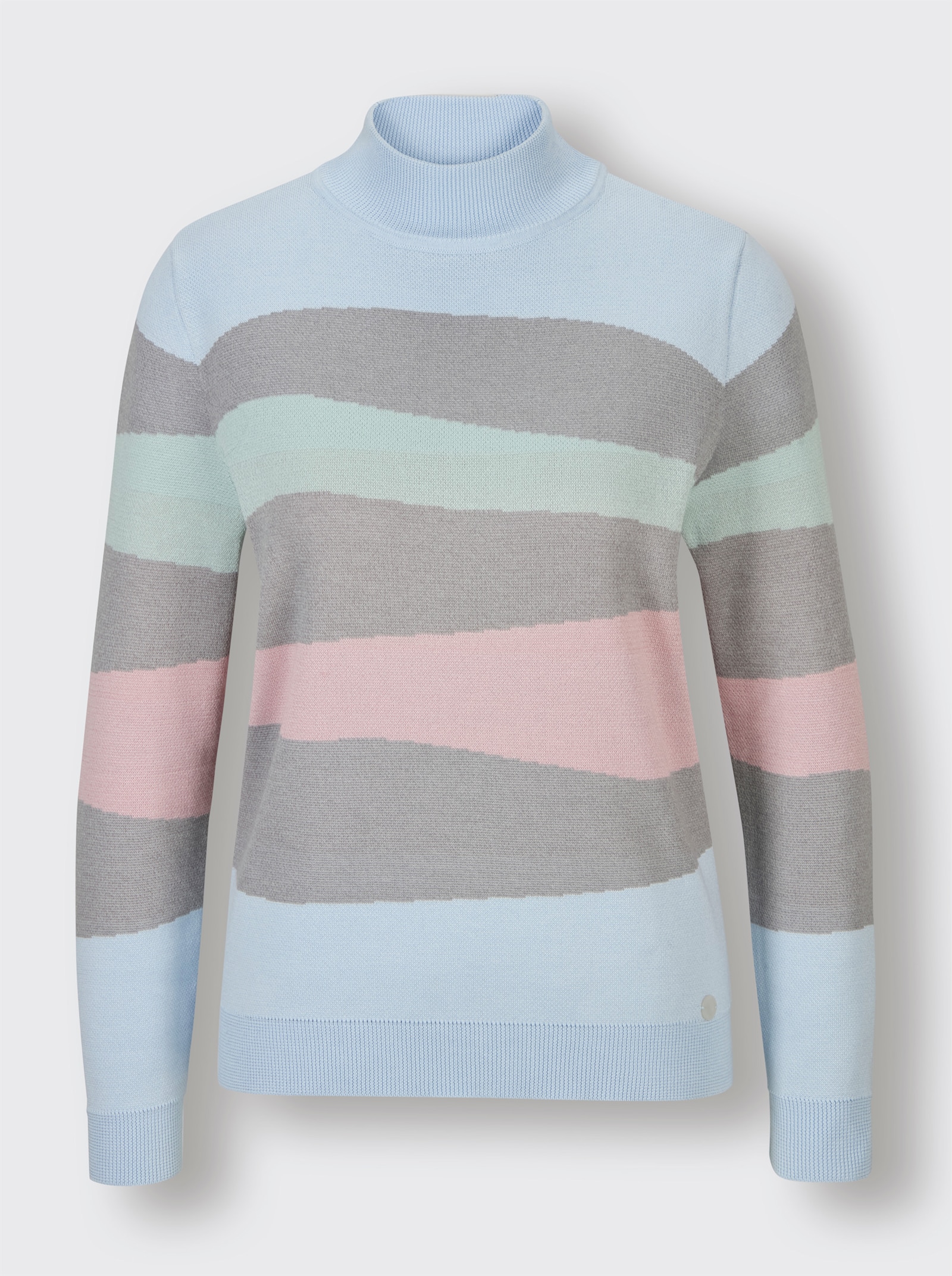 CREATION L PREMIUM Stehkragenpullover mit Jacquard-Muster, mehrfarbig - grau-bleu-gemustert