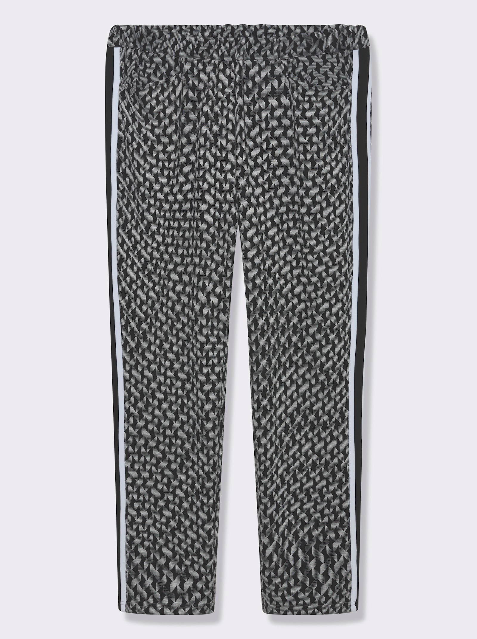 sheego Hose mit Jacquardmuster und Galonstreifen - schwarz-ecru-gemustert