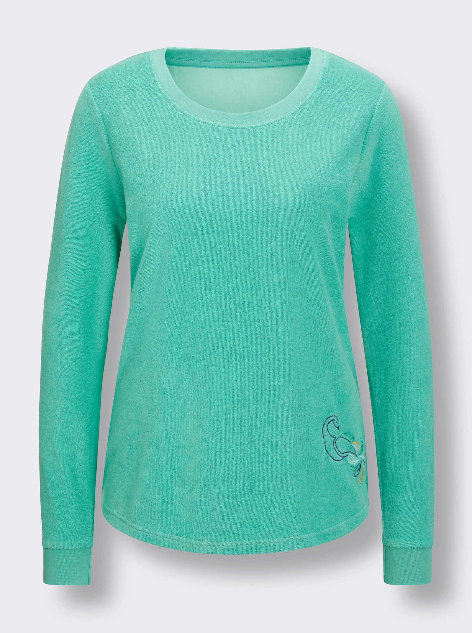 wäschepur Schlafanzug mit Pfauen-Stickerei - blaugrün-royalblau