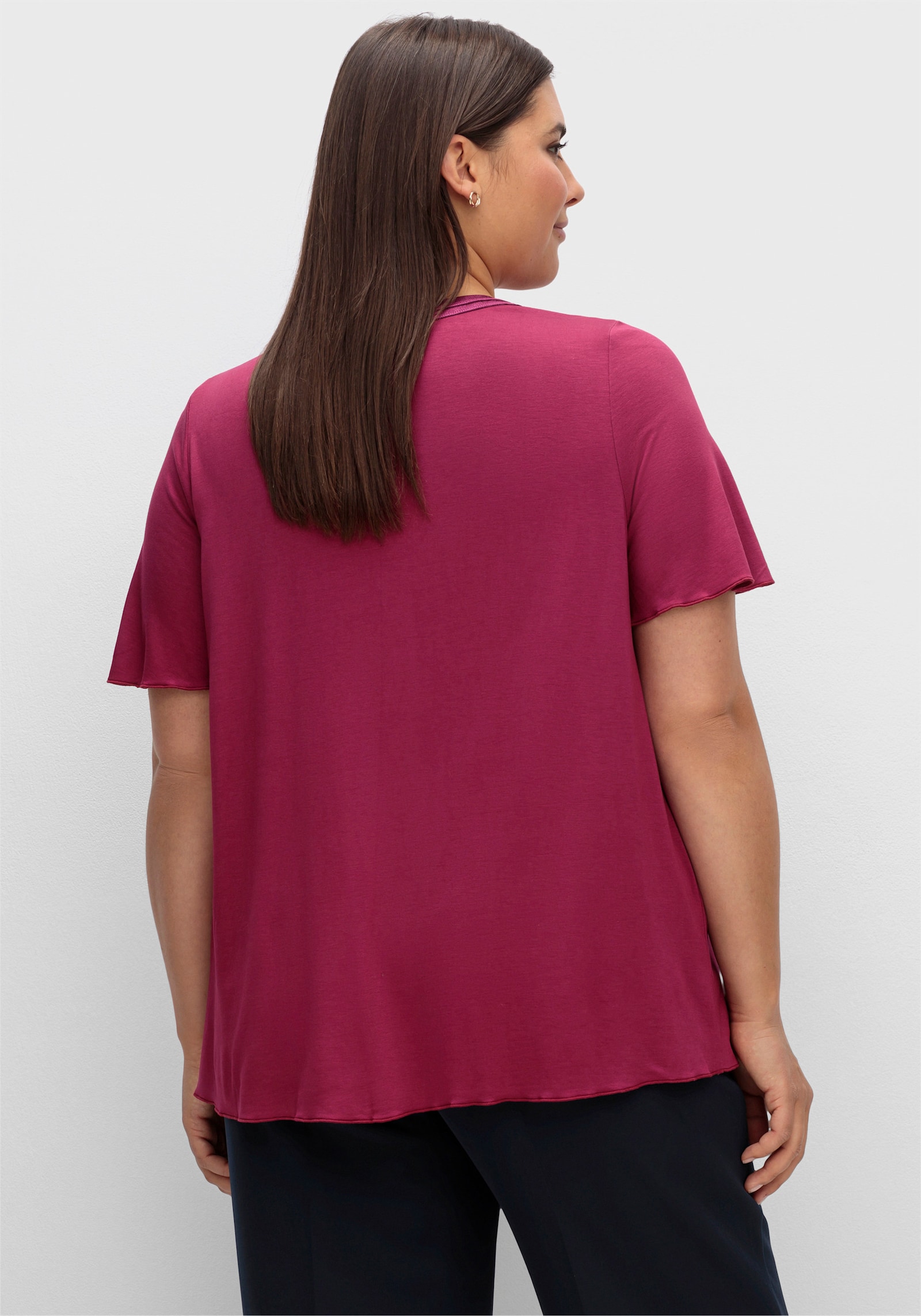 sheego Shirt mit Kellerfalte vorn - beere