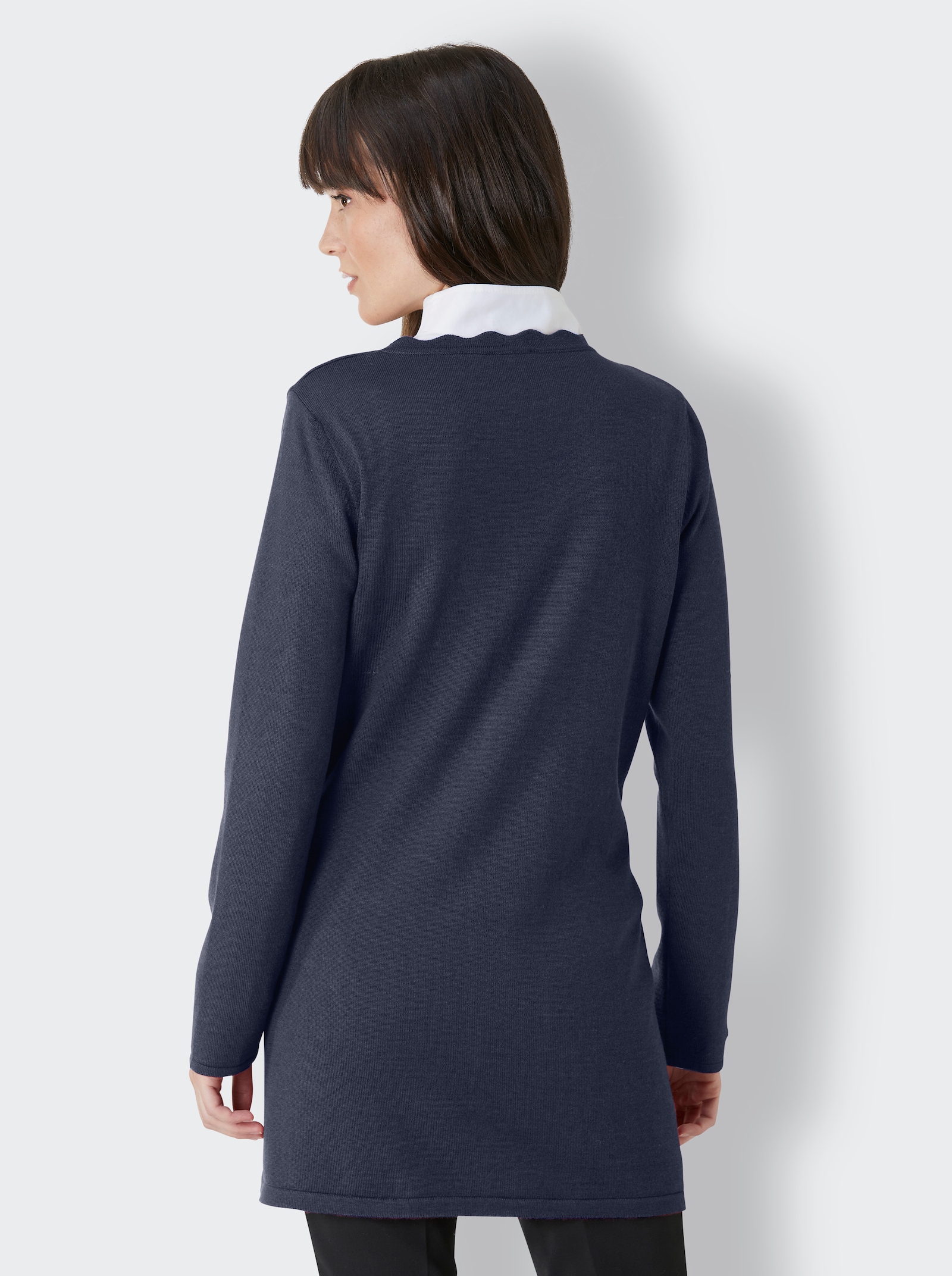 CREATION L PREMIUM Longstrickjacke in Merino-Seiden-Mischung - marine