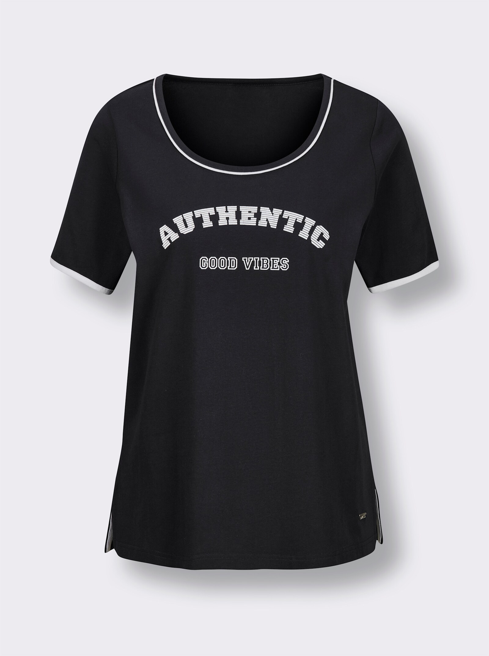 feel good Kurzarmshirt mit Schriftzug - schwarz-weiß