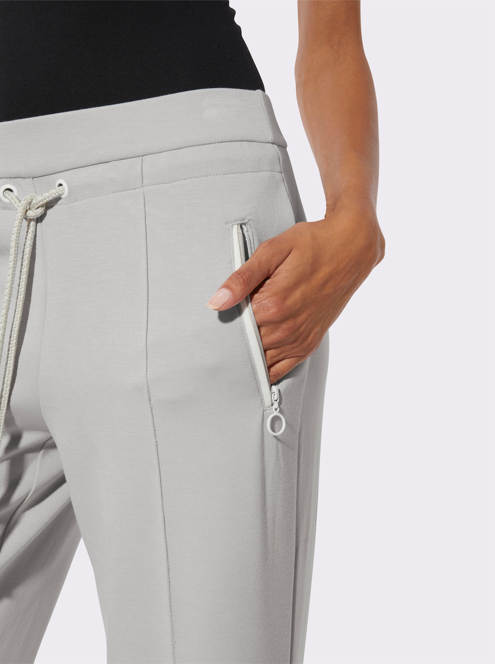 Jerseyhose mit Reißverschluss-Taschen - hellgrau-ecru