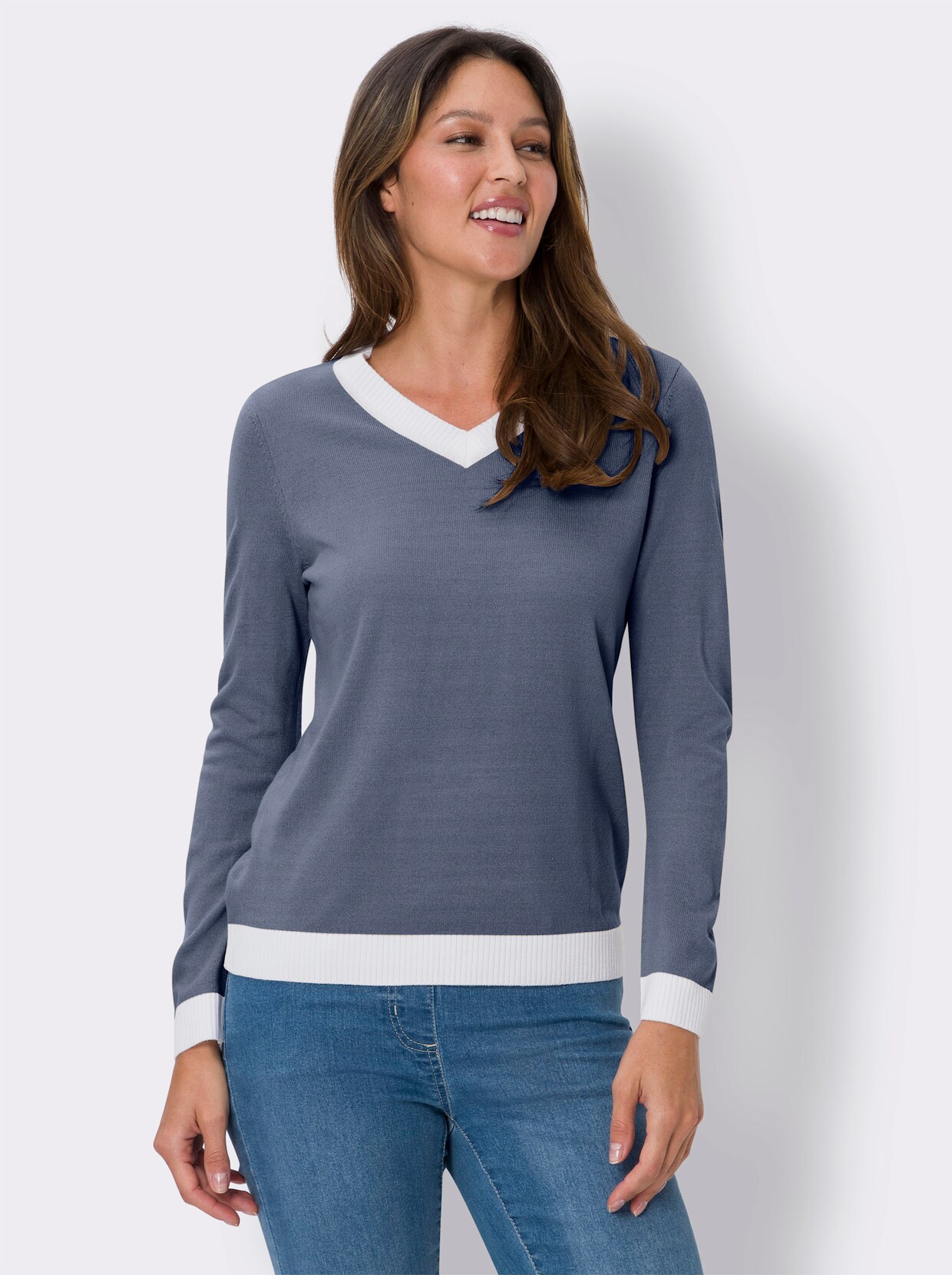 V-Pullover - taubenblau