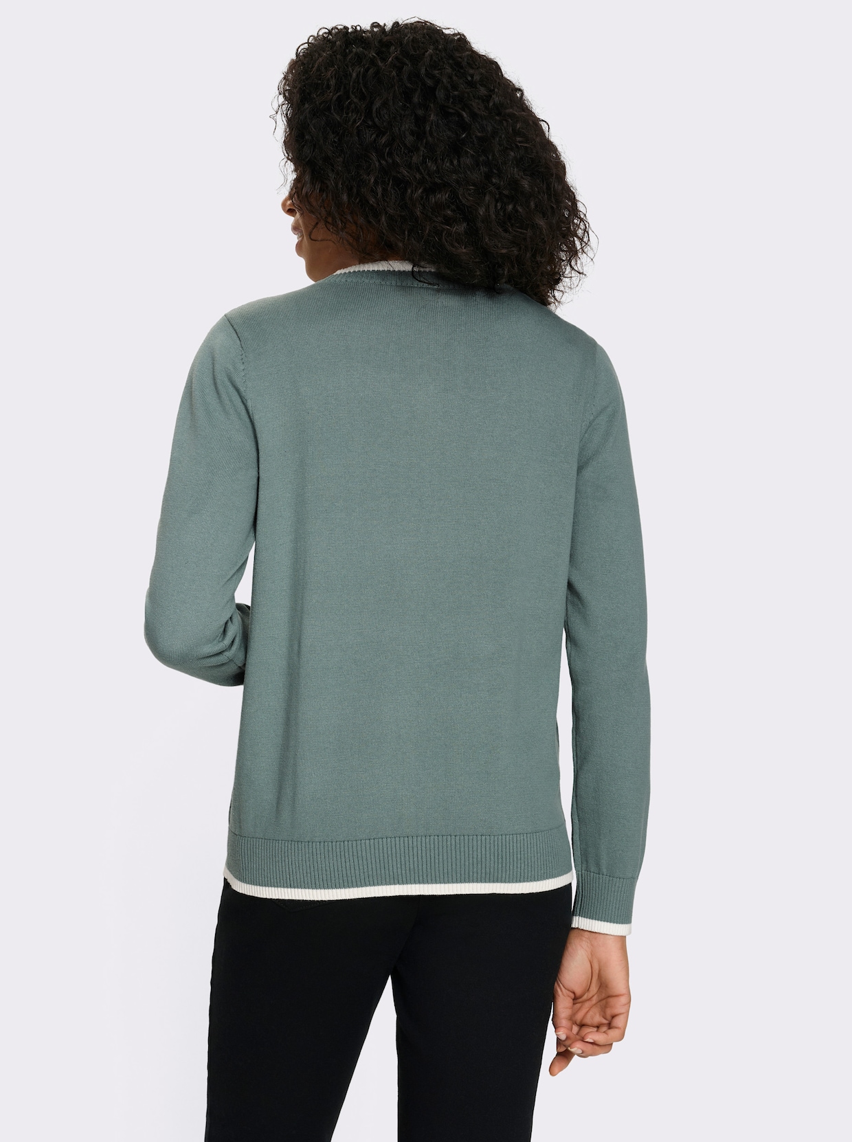 Langarm-Pullover in Baumwoll-Qualität - jade-ecru