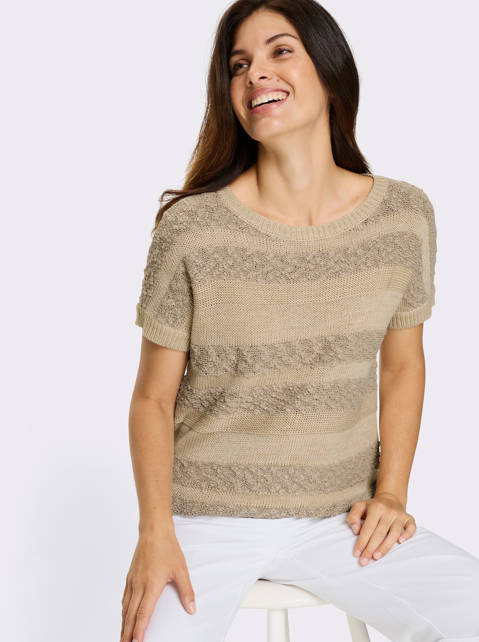 Longpullover mit Effekt- und Glanzgarn - sand-sesam-gemustert