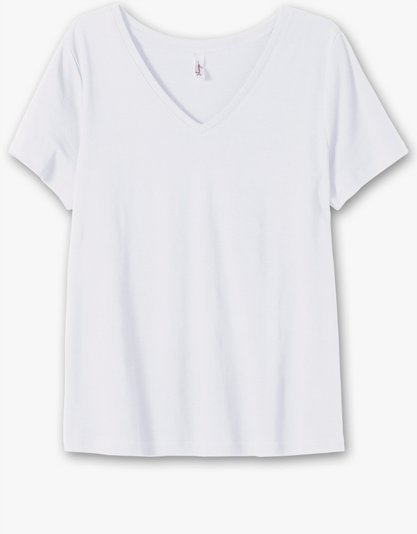 sheego T-Shirt mit V-Ausschnitt, Rippqualität - weiß