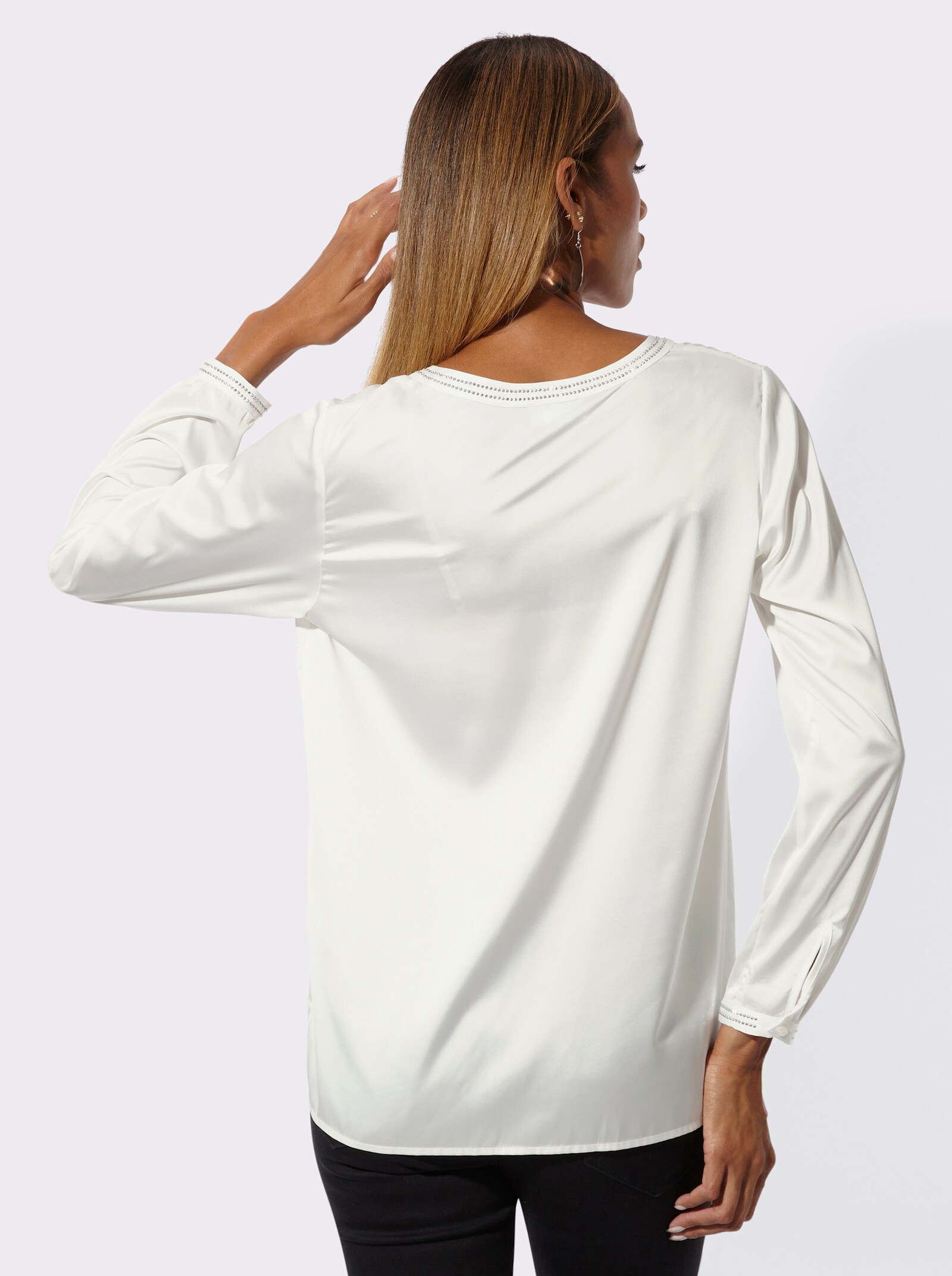 Langarm-Bluse in Satin-Qualität - ecru