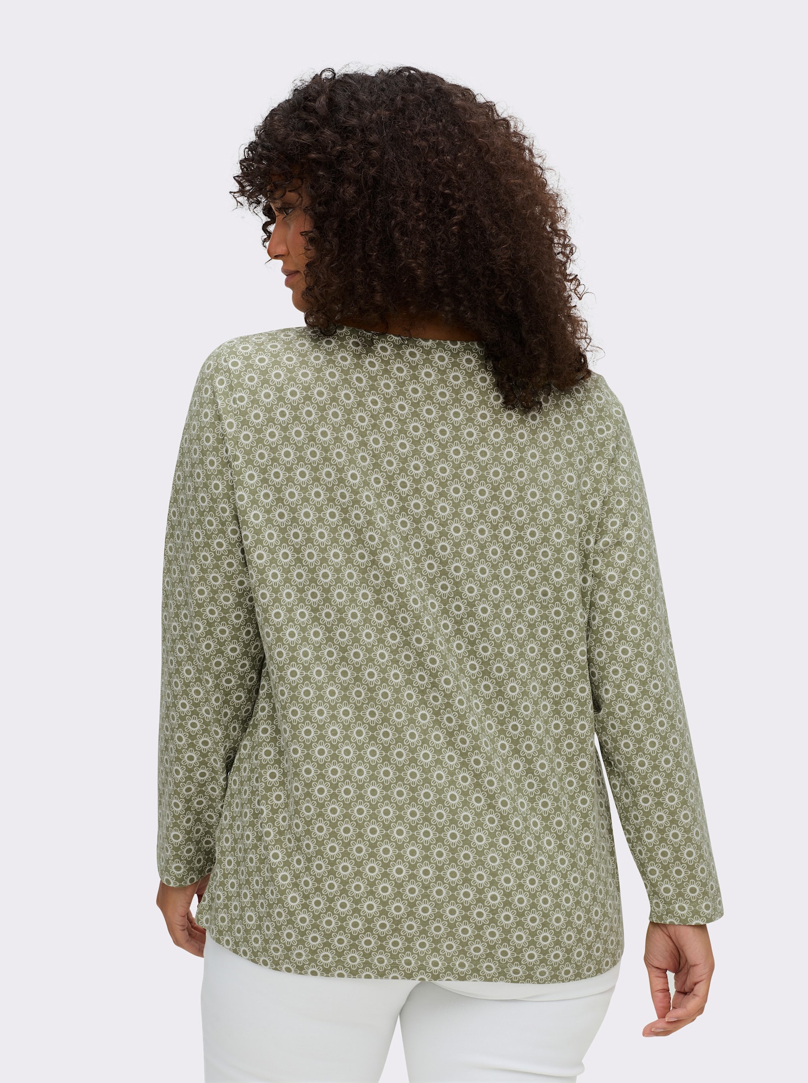 Langarmshirt im Minimal-Dessin - schilf-ecru-bedruckt