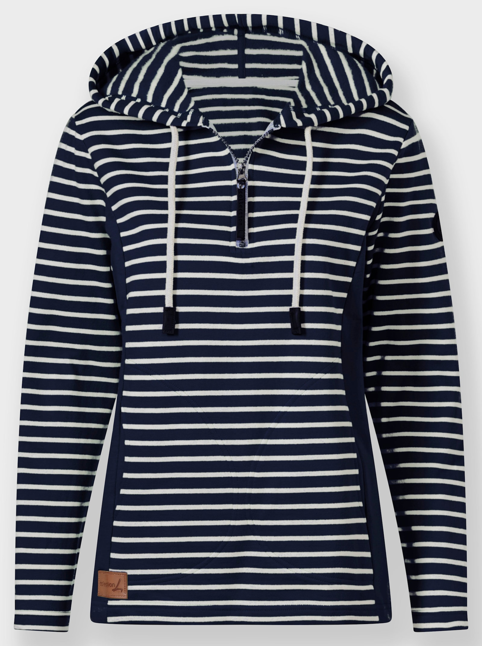 Kapuzensweatshirt mit 2 Nahttaschen - marine-ecru-geringelt