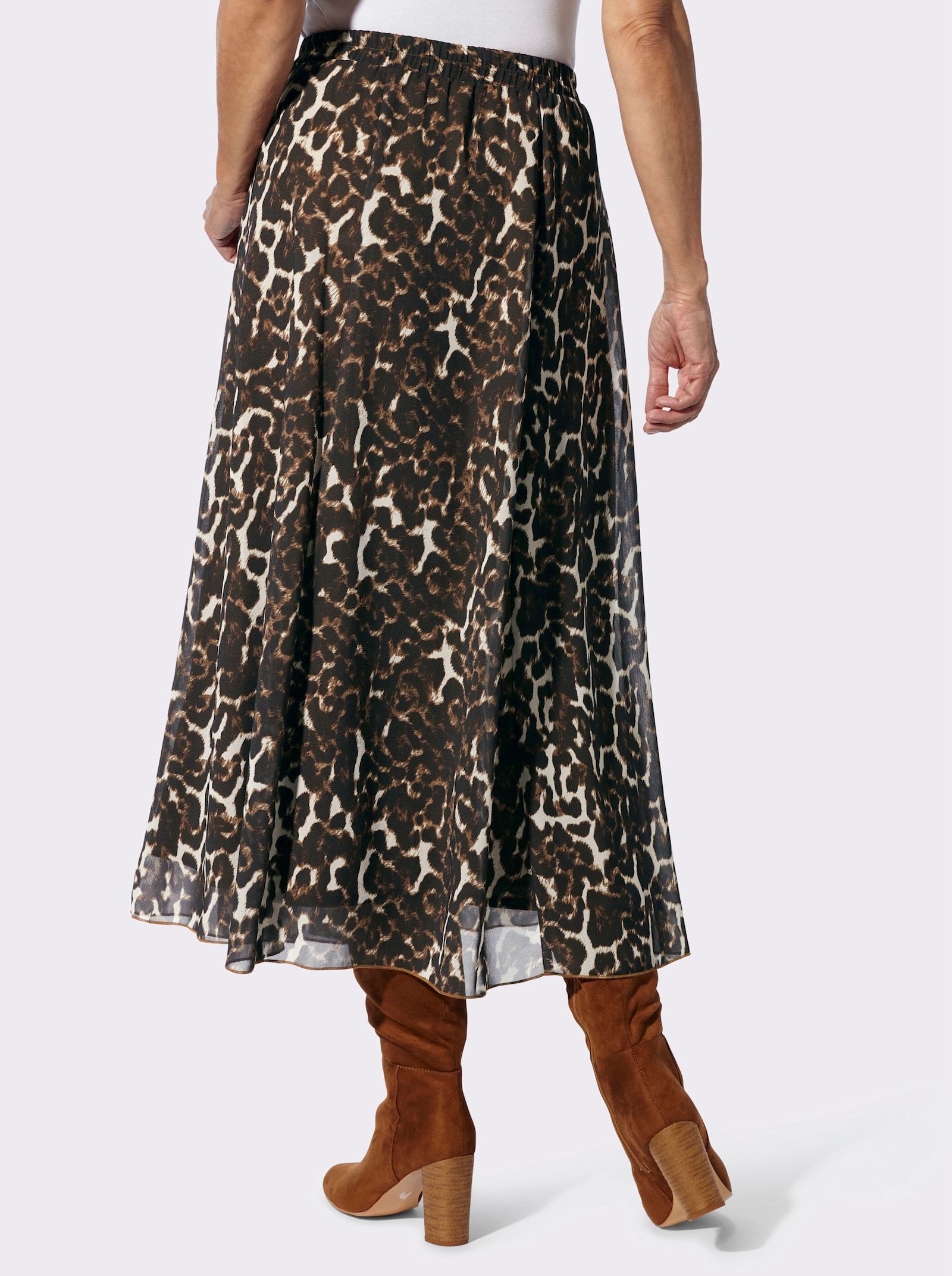 Bahnenrock mit Leo-Muster allover - braun-schwarz-bedruckt